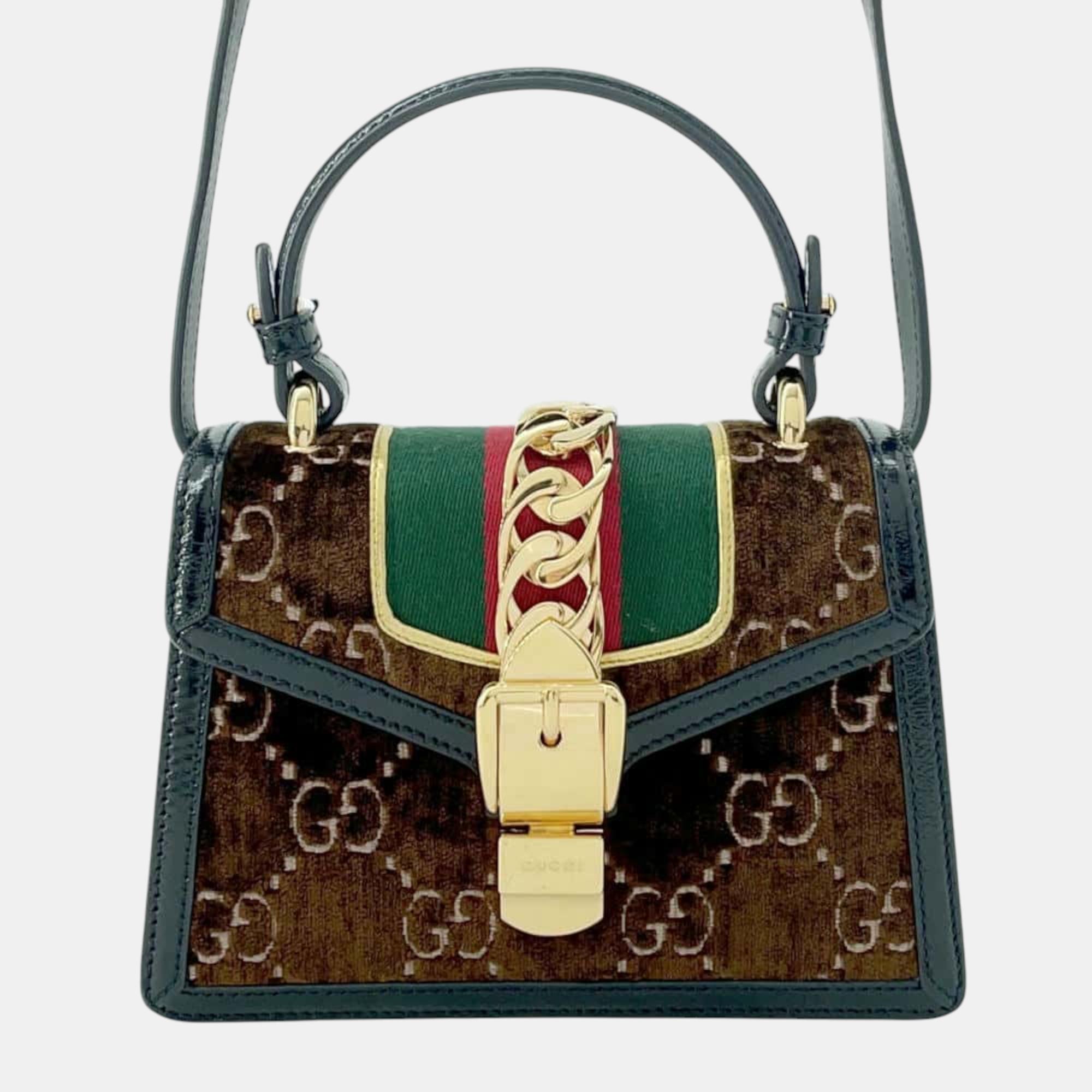 

Gucci Brown/Black Velour Leather Sylvie Shoulder Bag