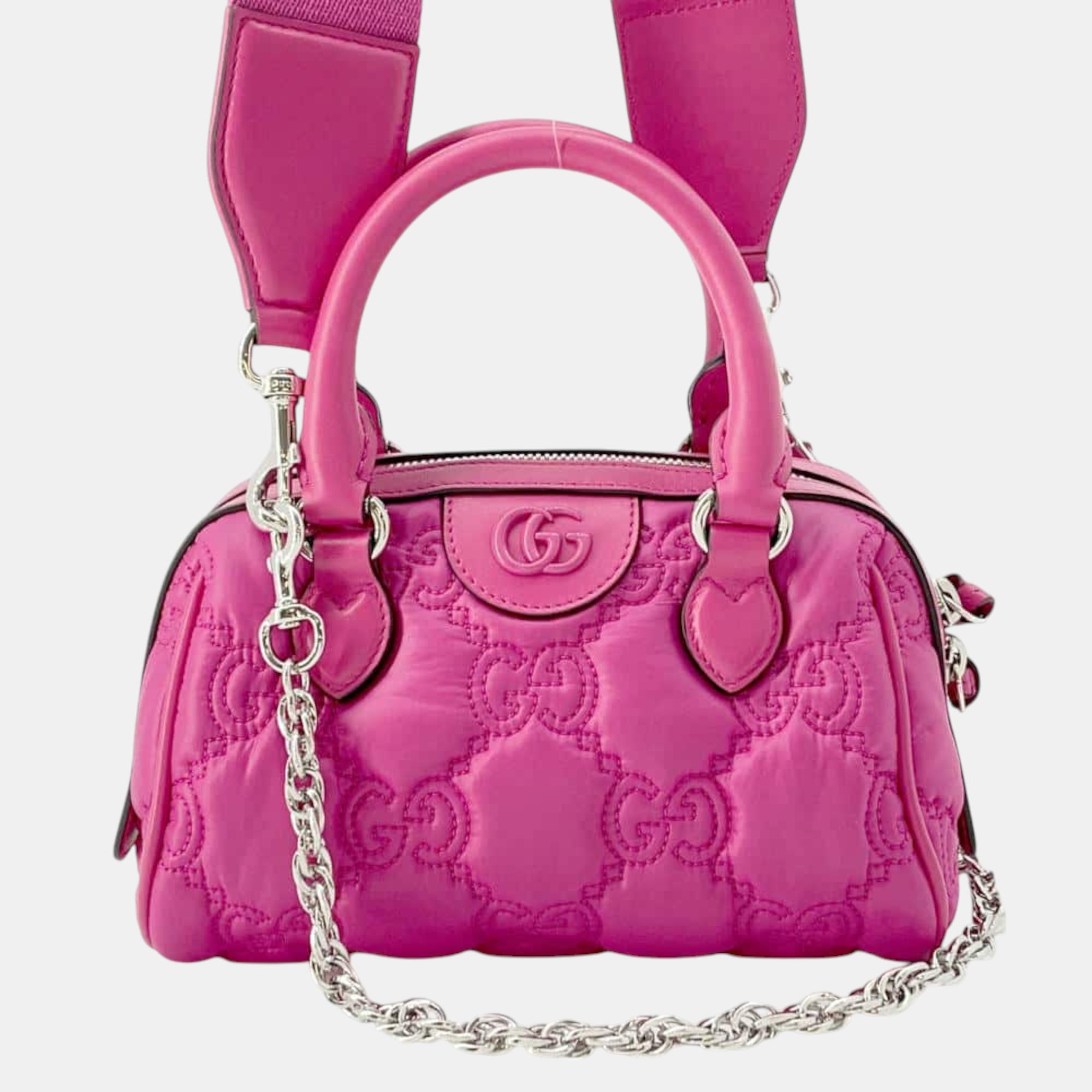 

Gucci Pink Nylon Leather GG Matelasse Mini Travel Bag