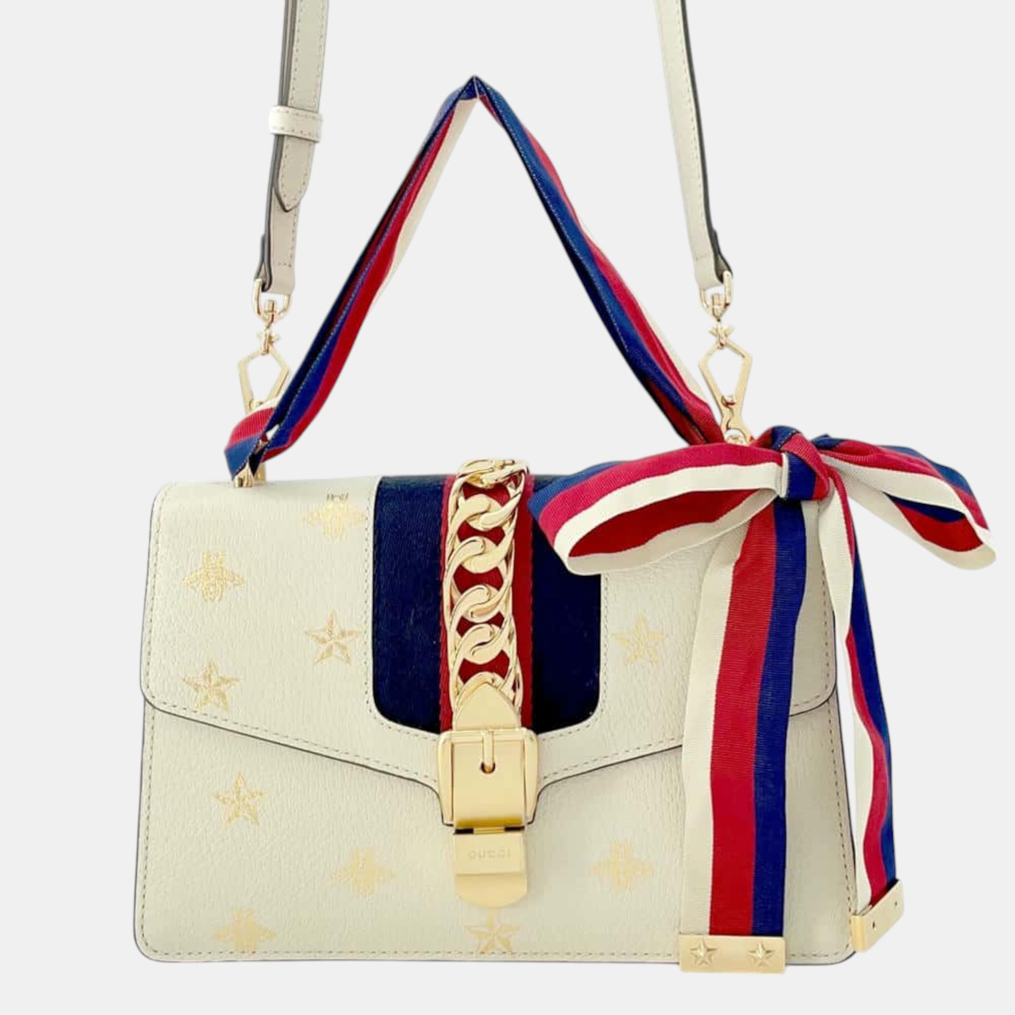 

Gucci Ivory Leather Sylvie Shoulder Bag, Cream