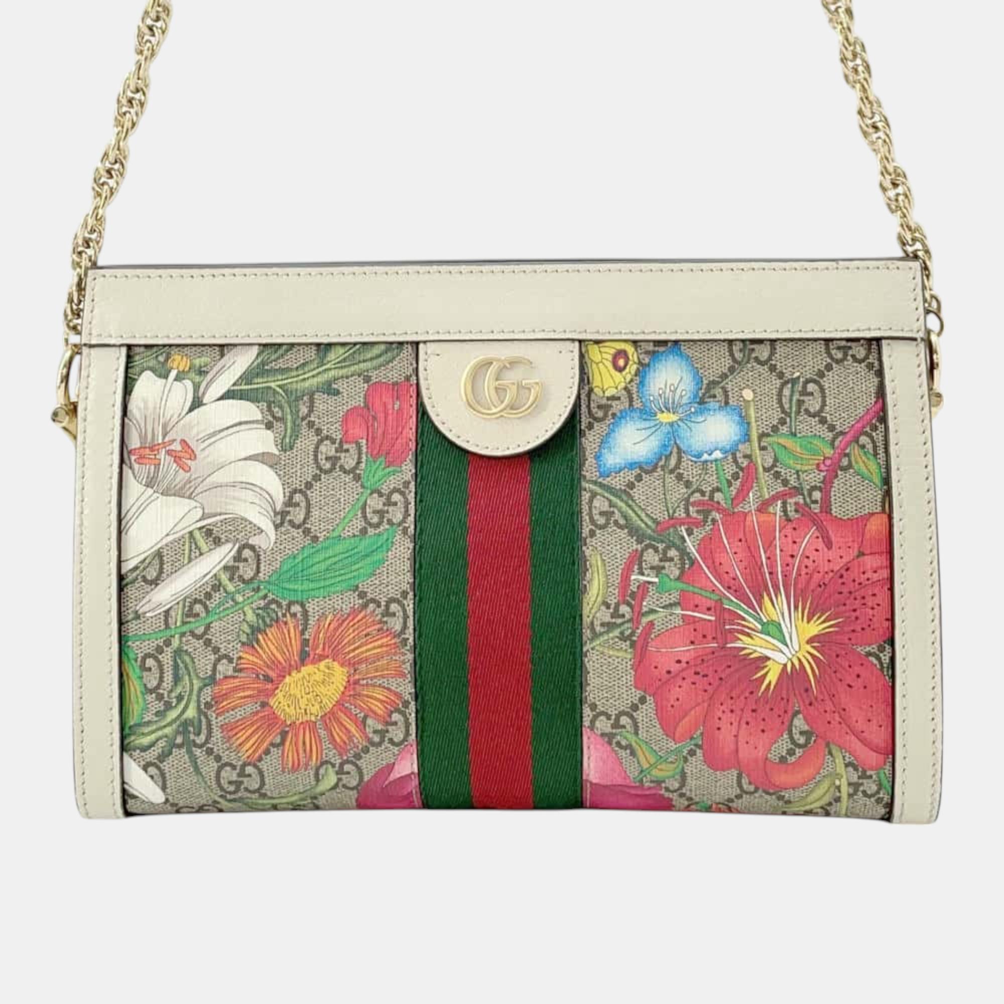 

Gucci Beige/Ivory PVC Leather GG Flora Chain Shoulder Bag