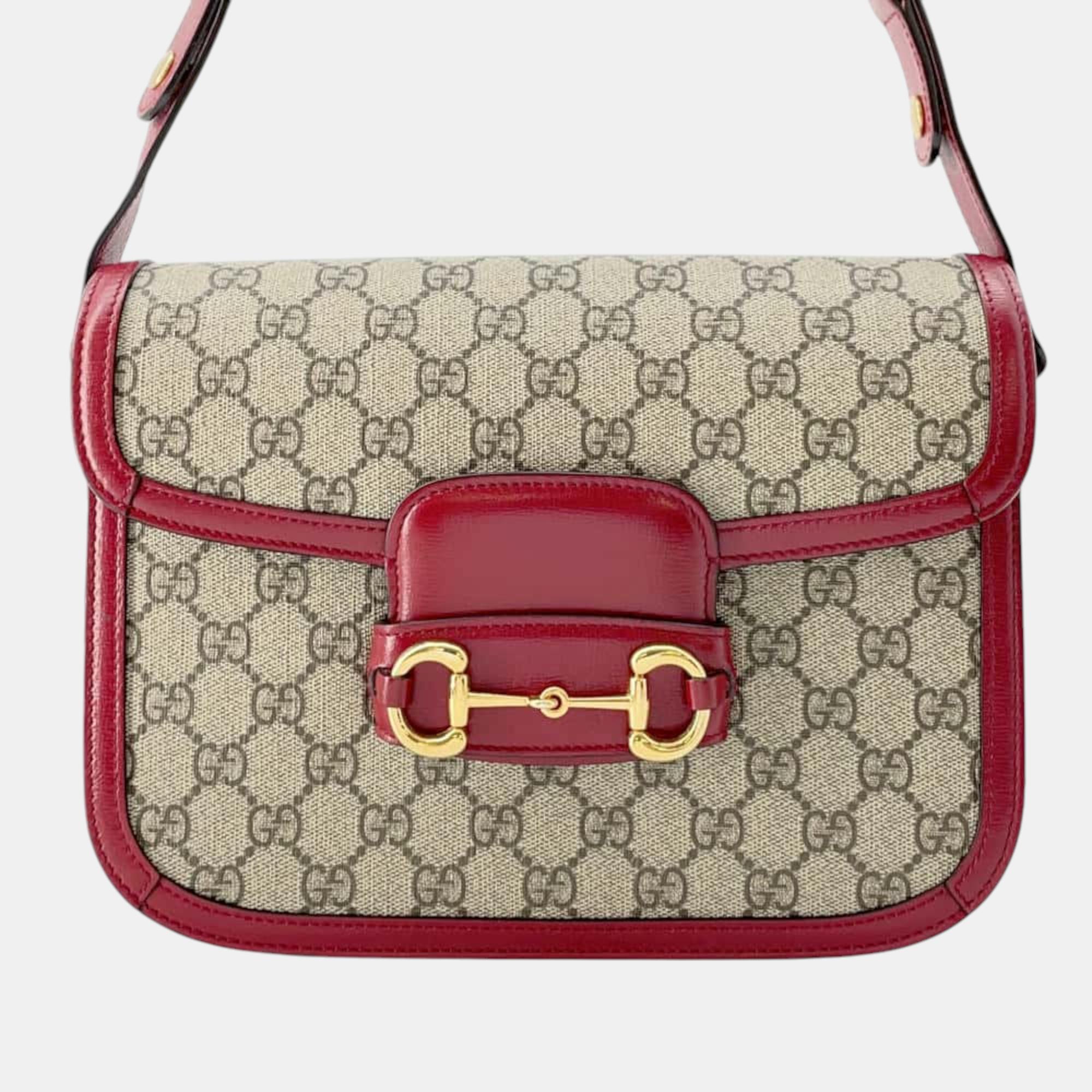 

Gucci Beige/Red GG Supreme Canvas Leather GG Supreme Horsebit 1955 Shoulder Bag