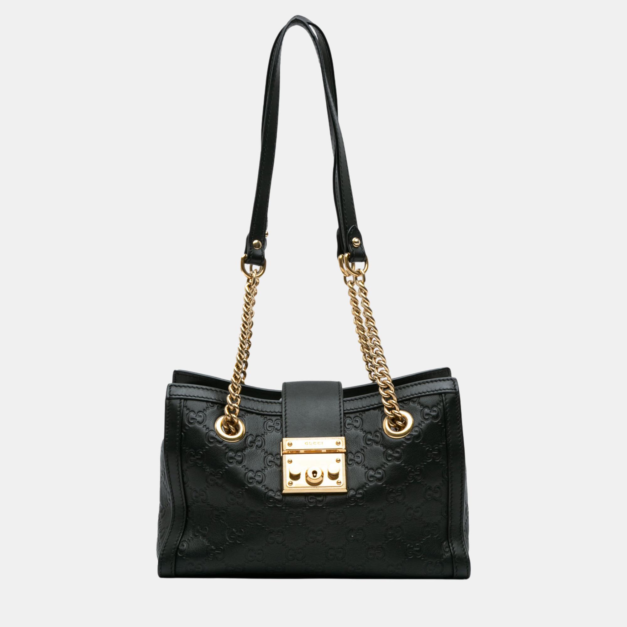 

Gucci Black Small Guccissima Padlock Tote