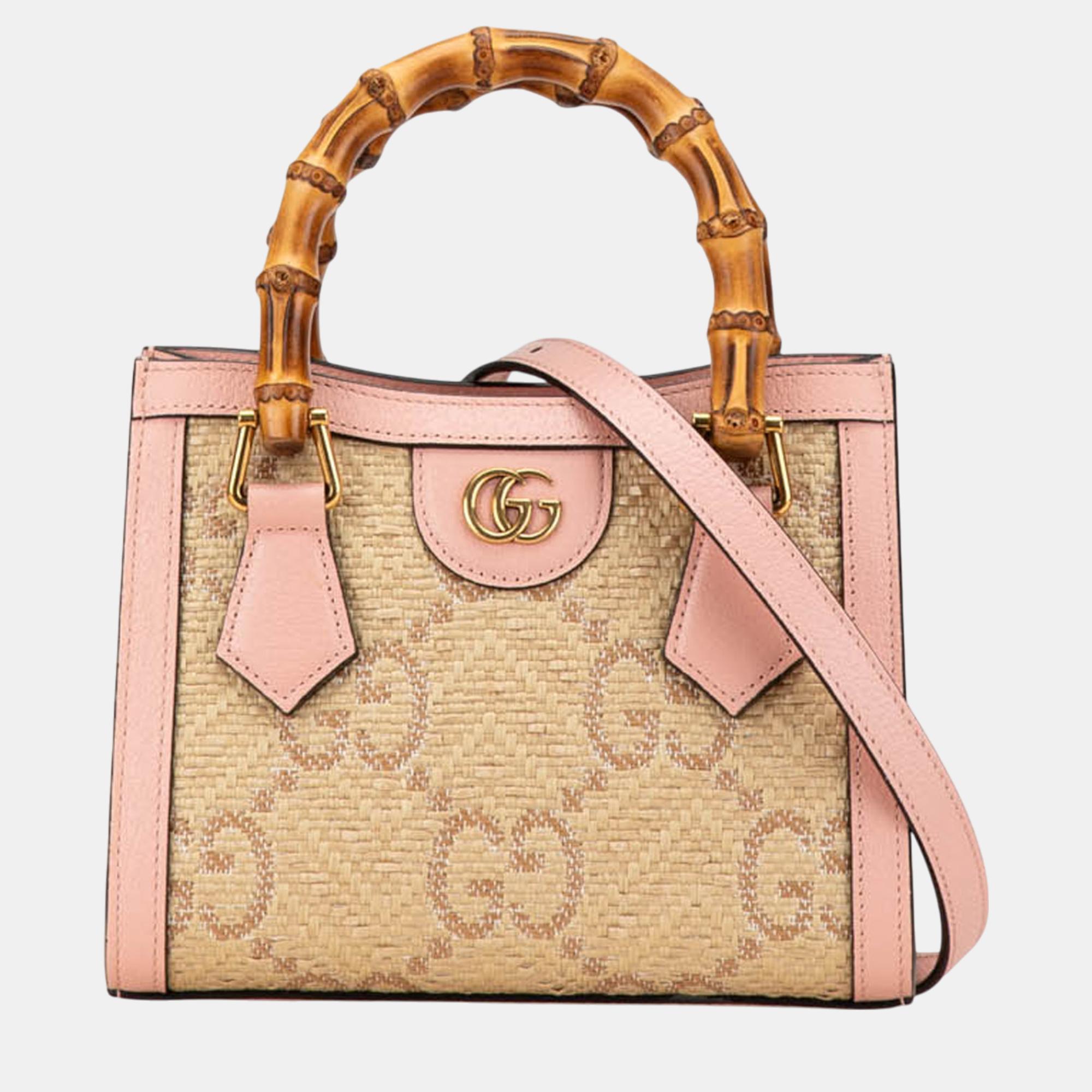 

Gucci Beige/Brown Mini Canvas Bamboo Jumbo GG Diana Satchel