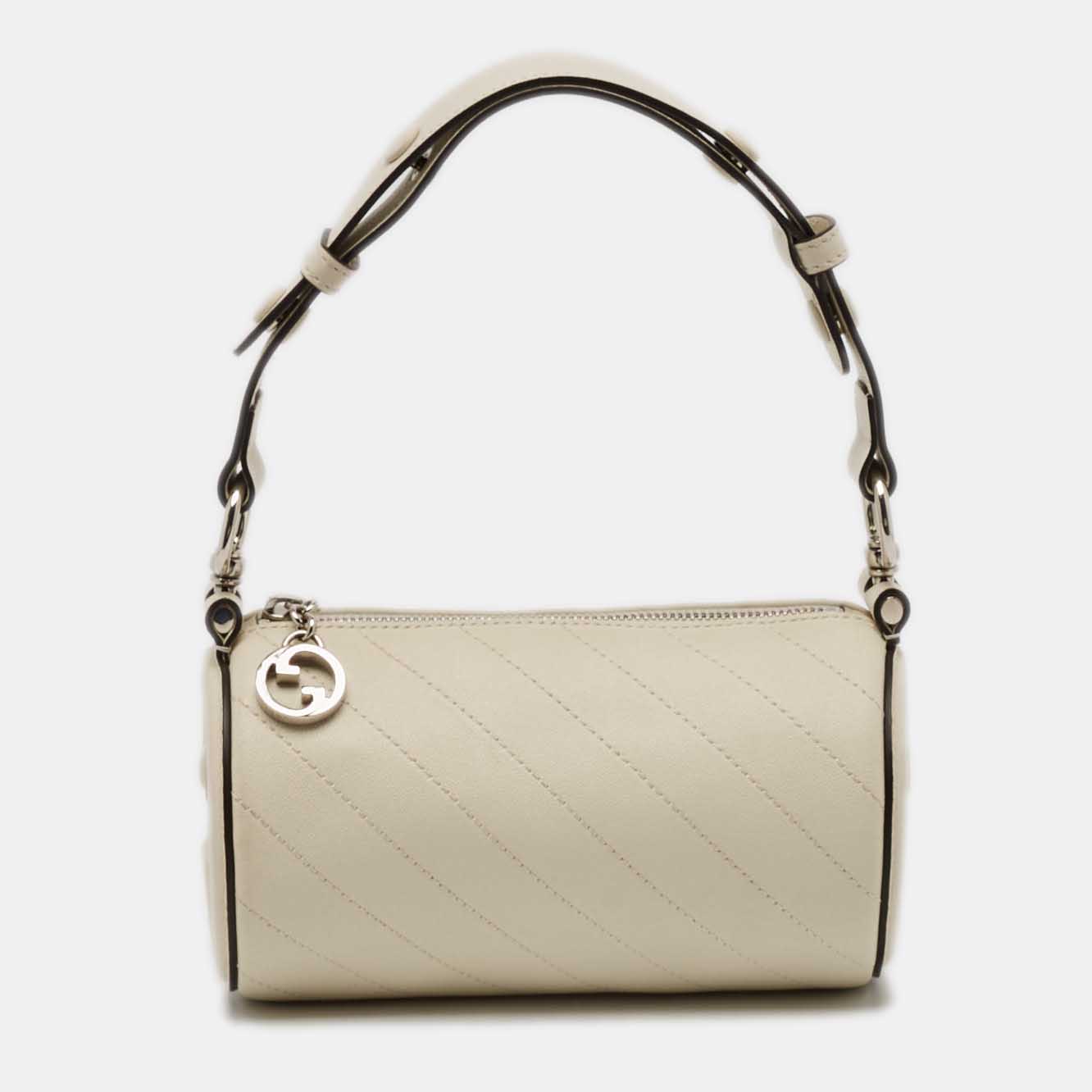 Pre-owned Gucci White Diagonal Quilted Leather Mini Blondie Bag