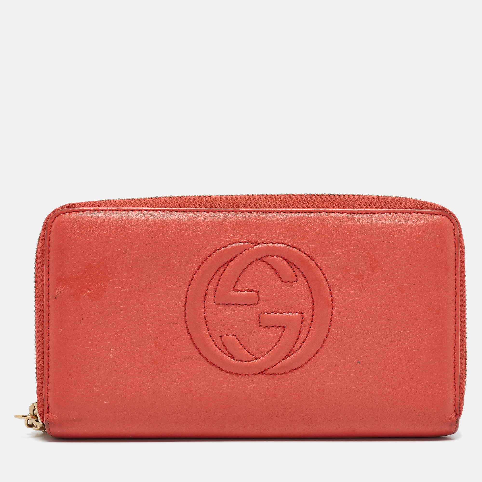 Pre-owned Gucci Orange Leather Soho Zip Continental Wallet