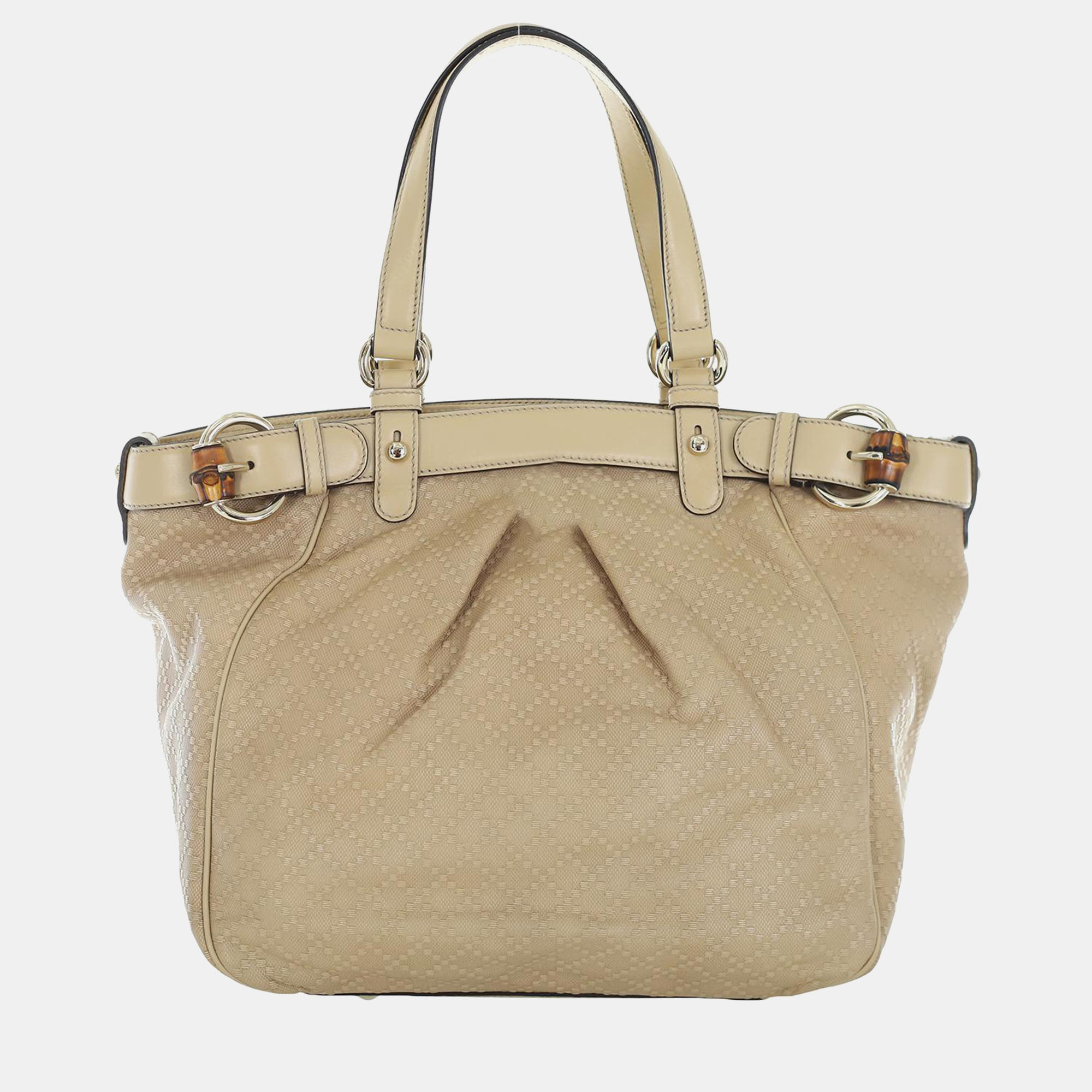 

Gucci Leather Bamboo Buckle Tote Bag, Beige