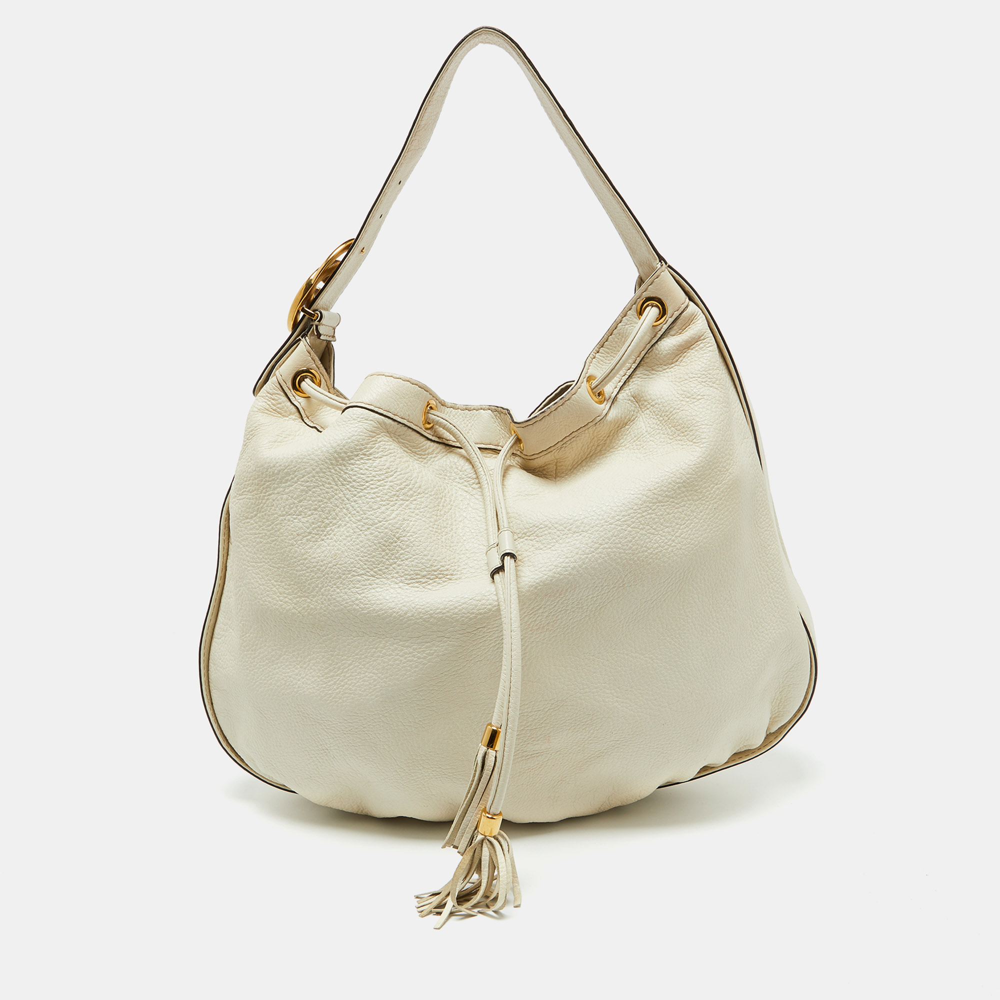 

Gucci Cream Leather Interlocking Icon Tassel Hobo