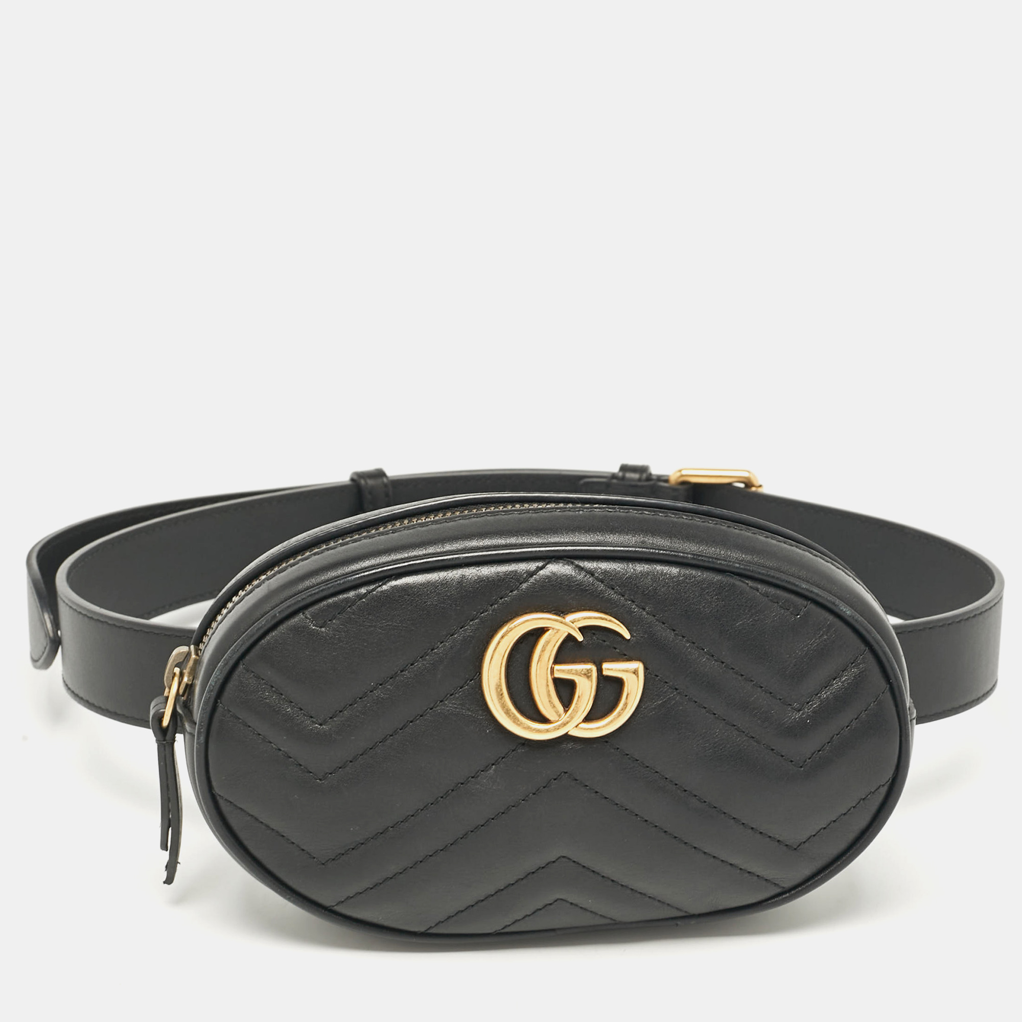 

Gucci Black Matelassé Leather Mini GG Marmont Belt Bag