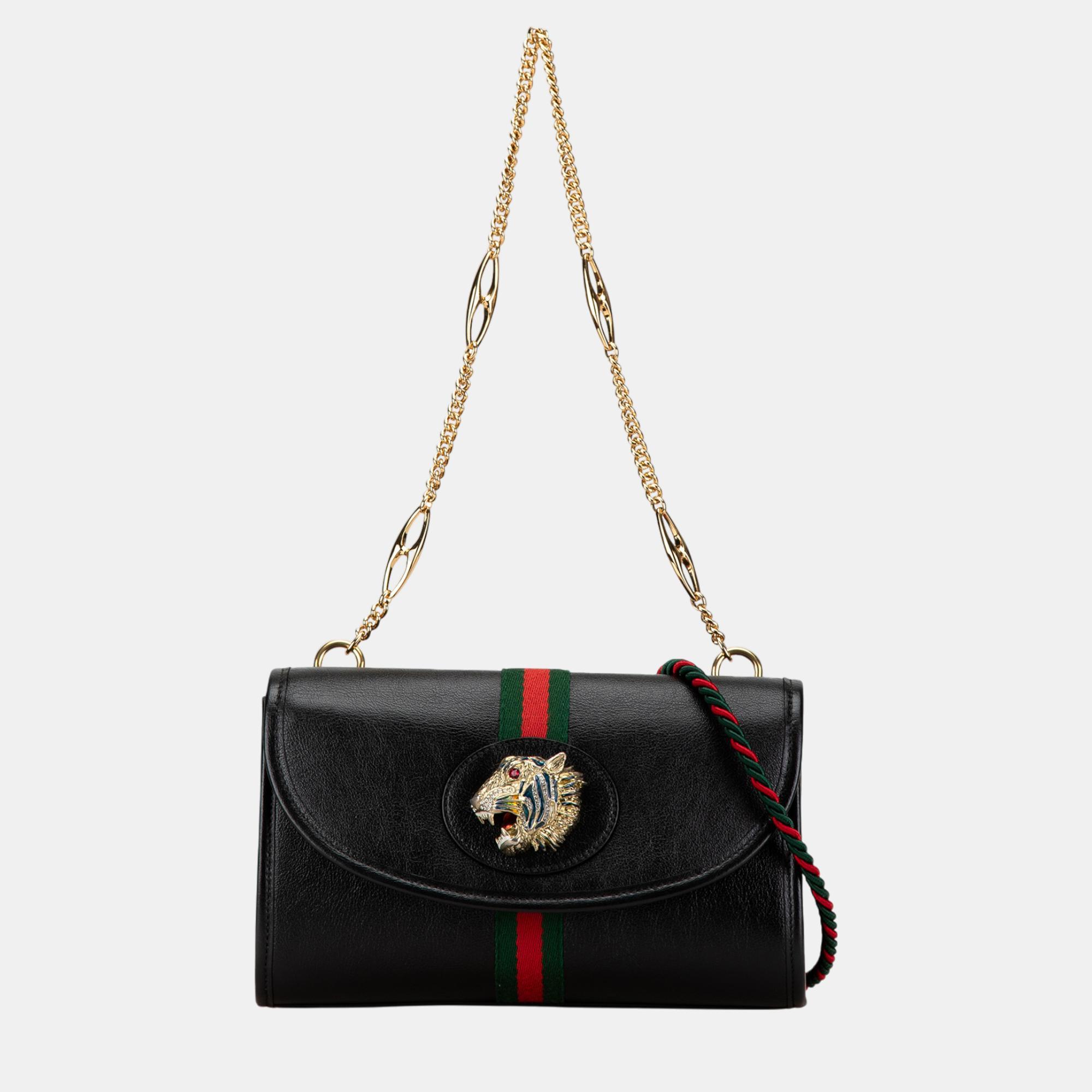 

Gucci Black Small Leather Rajah Web Chain Satchel