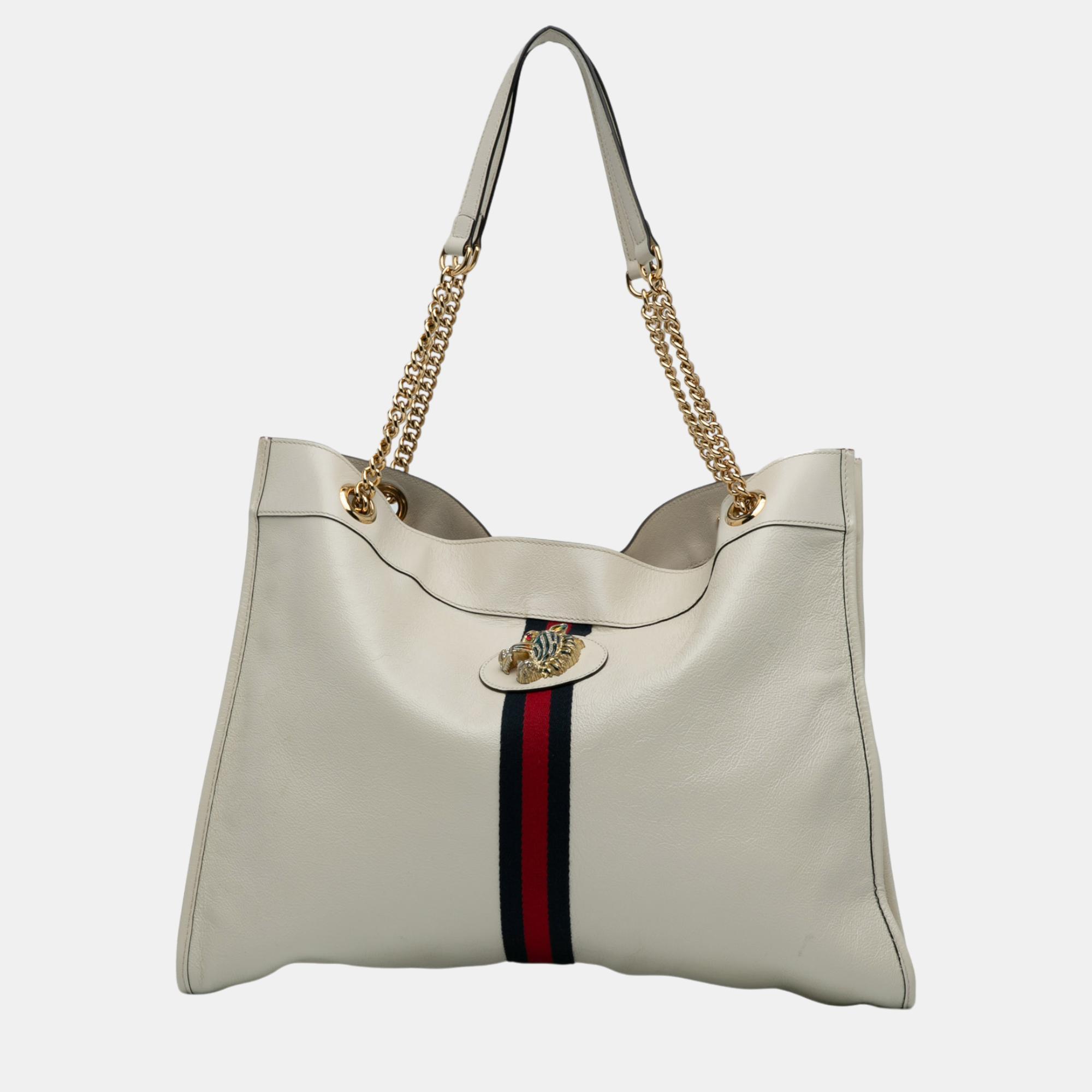 

Gucci White Large Web Leather Rajah Tote