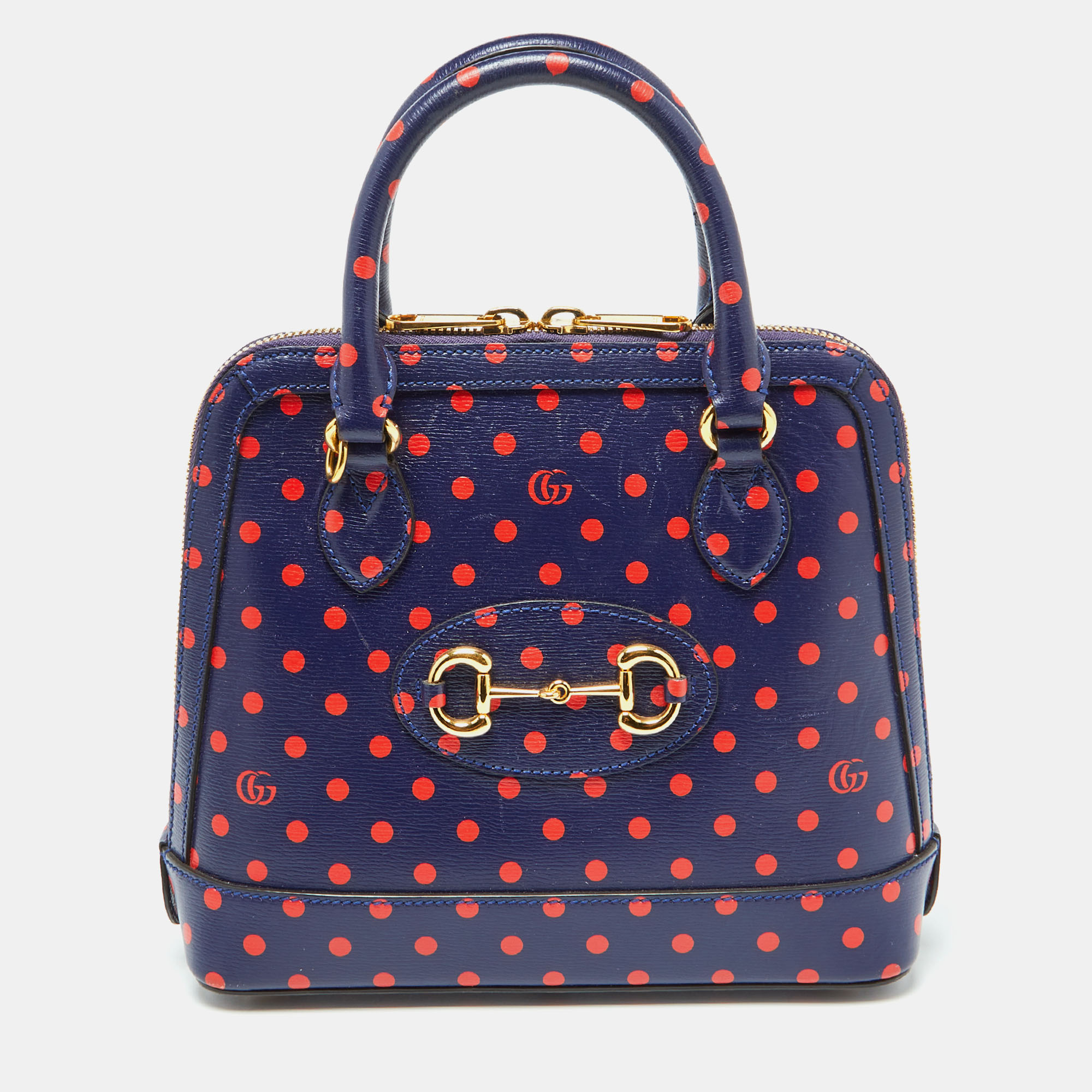 

Gucci Navy Blue/Red Polka Dot Leather Horsebit 1955 Bag