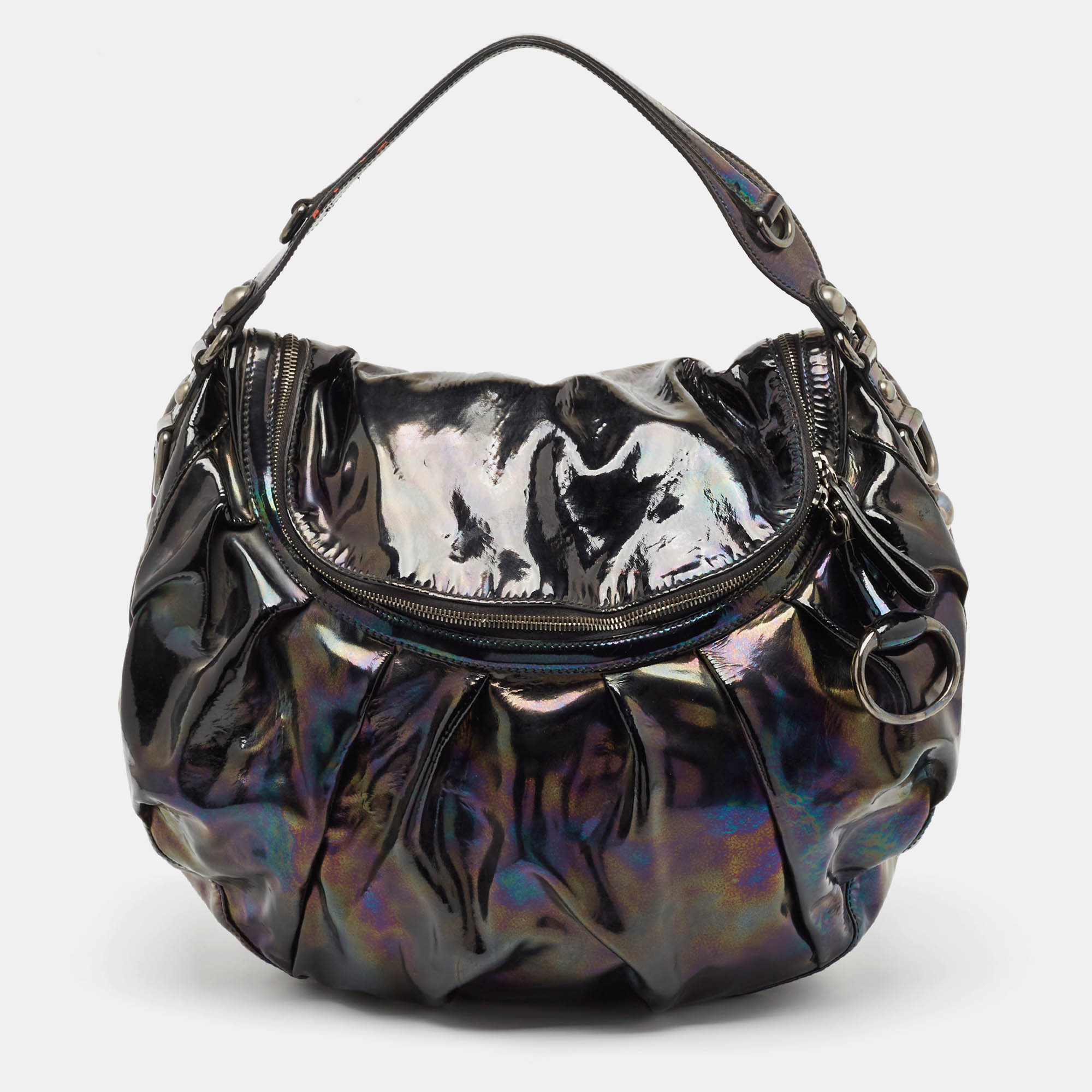 

Gucci Iridescent Black Patent Leather Icon Bit Hobo