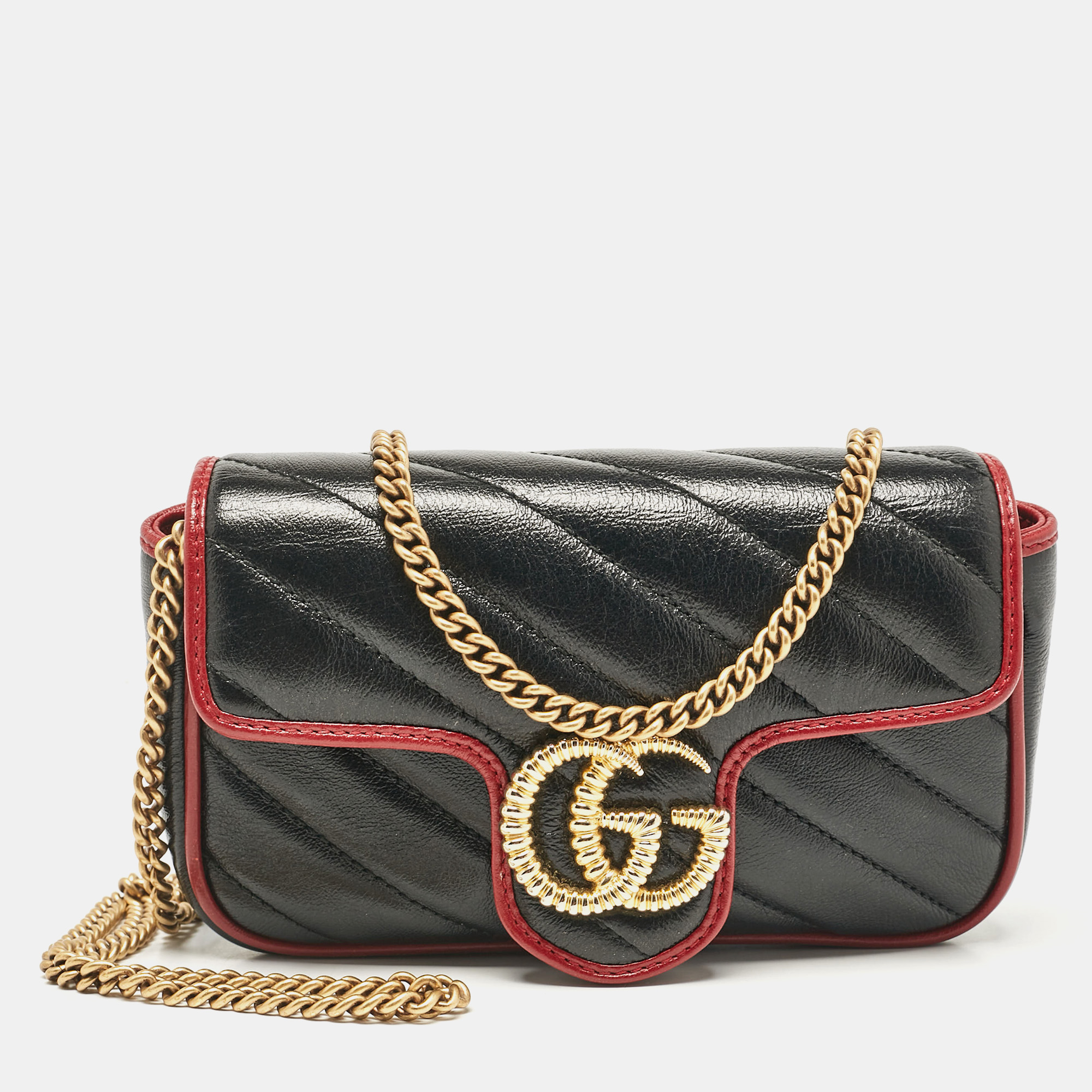 

Gucci Black/Red Matelasse Leather Super Mini GG Marmont Torchon Shoulder Bag