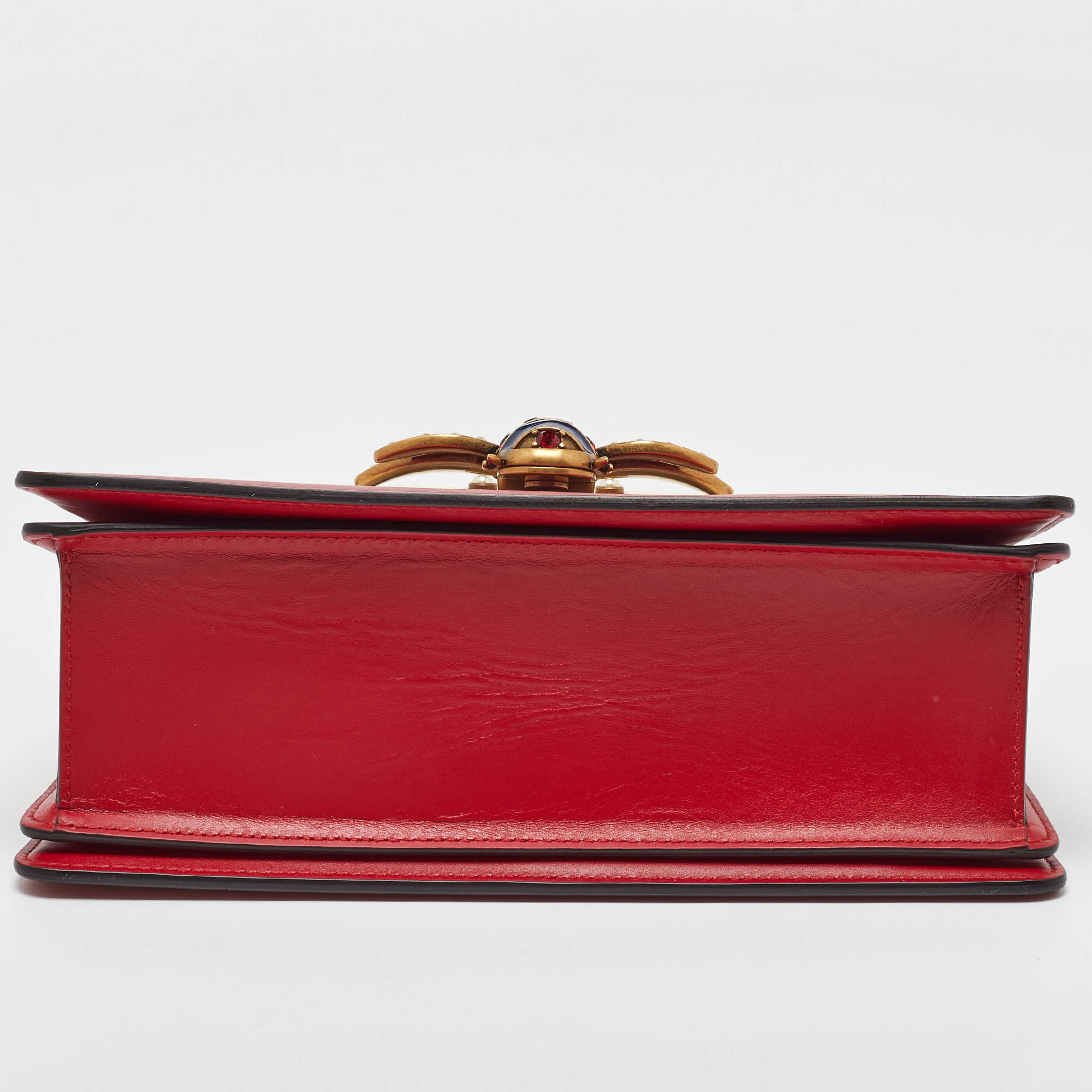 Gucci Red/Off White Leather Small Queen Margaret Top Handle Bag 
