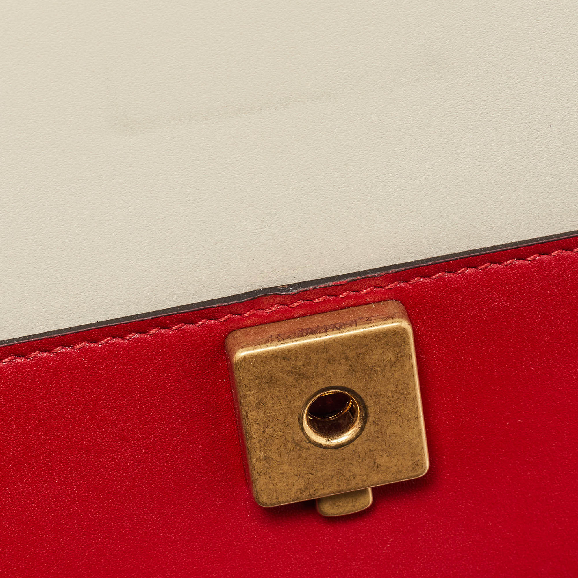 Gucci Red/Off White Leather Small Queen Margaret Top Handle Bag 