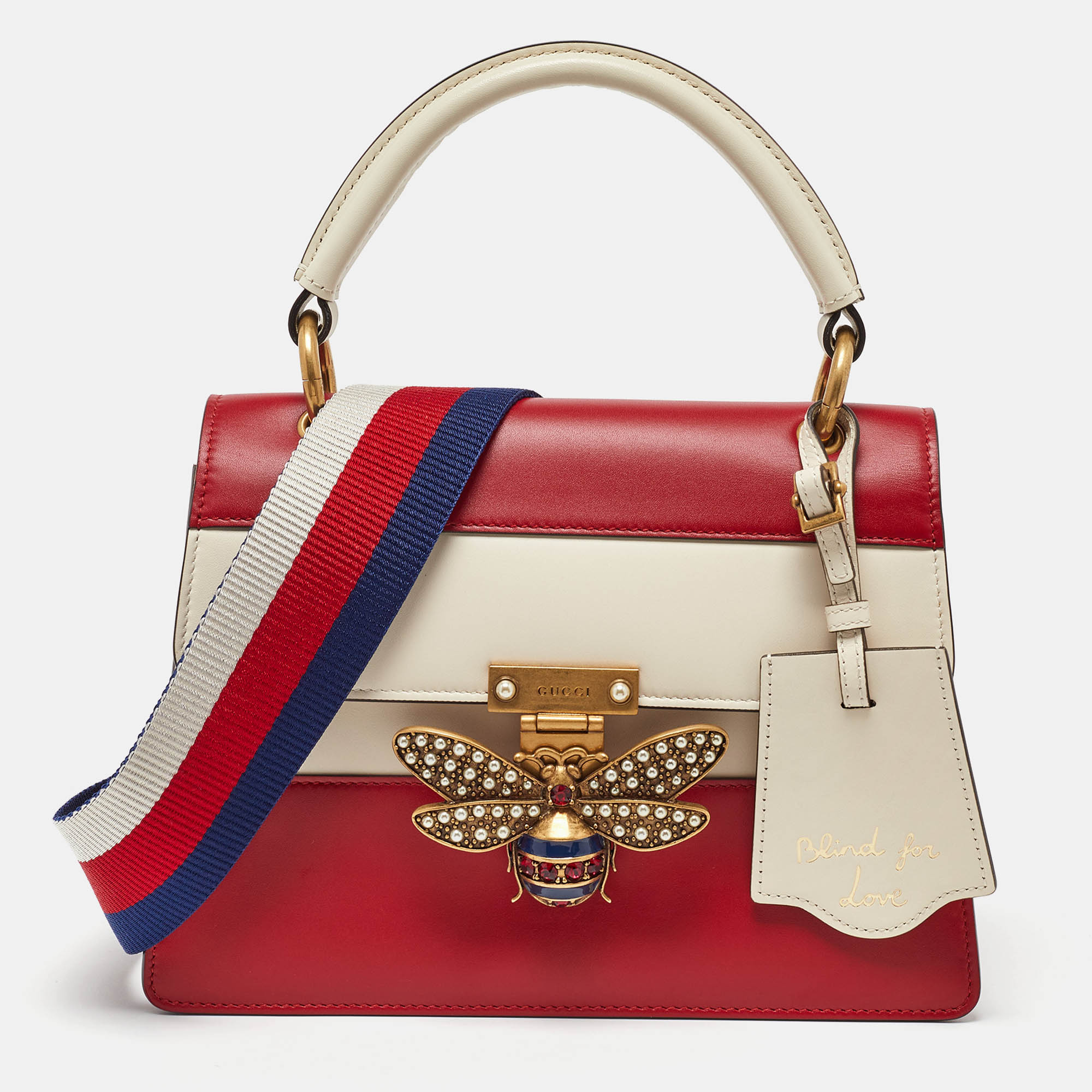 

Gucci Red/Off White Leather Small Queen Margaret Top Handle Bag