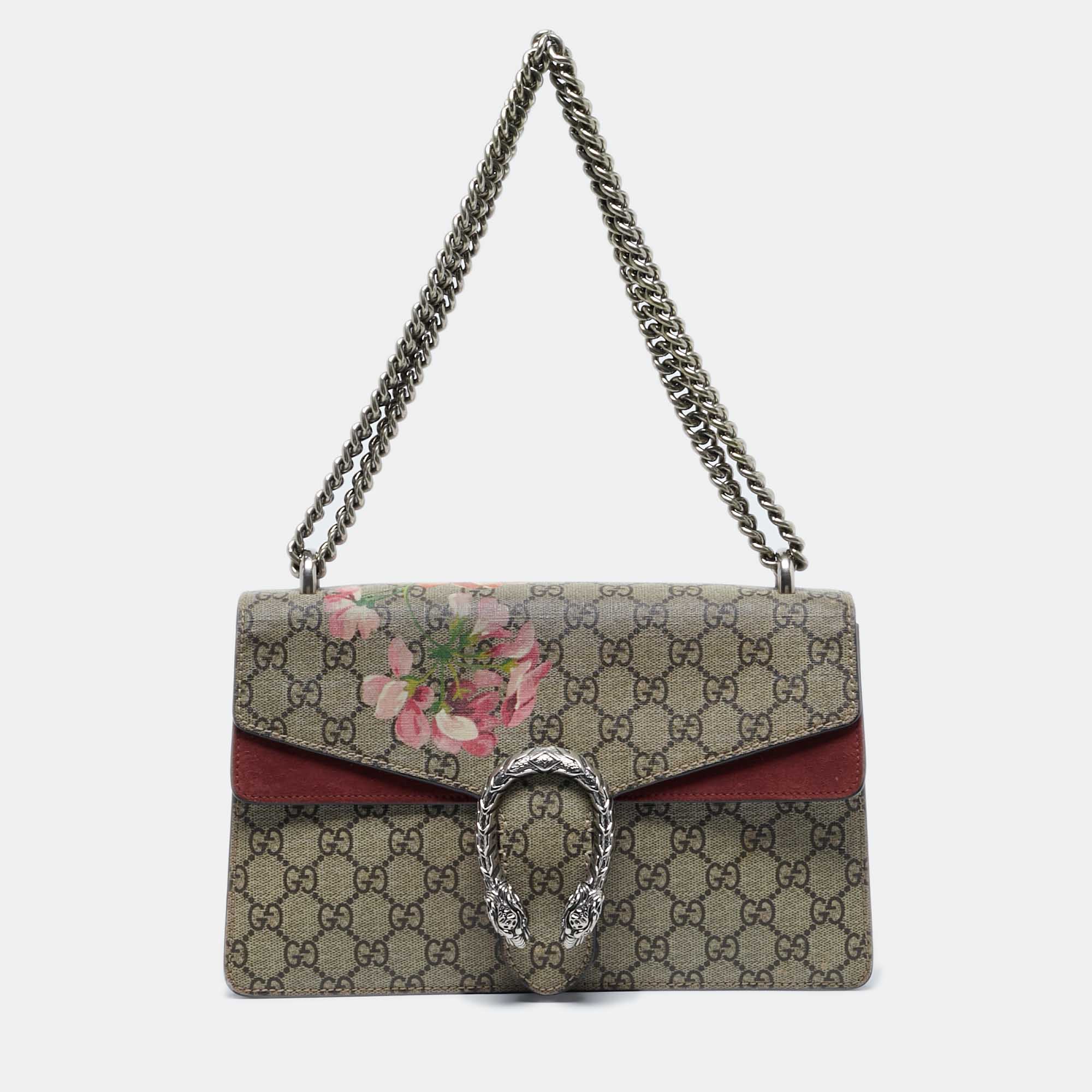 

Gucci Pink/Beige GG Supreme Blooms Canvas Small Dionysus Shoulder Bag