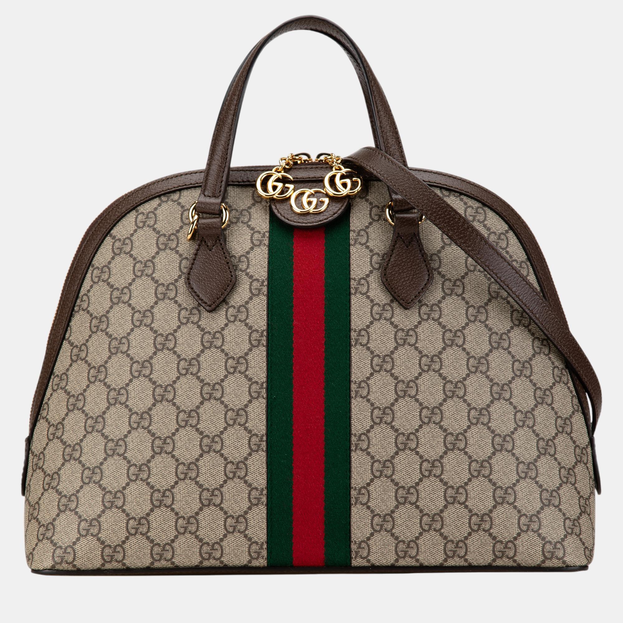 

Gucci Medium GG Supreme Ophidia Web Satchel, Beige