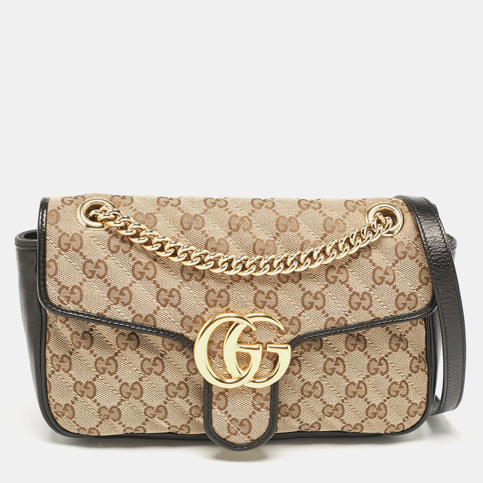 

Gucci Beige/Black Diagonal Quilted GG Canvas and Leather Small GG Marmont Shoulder Bag