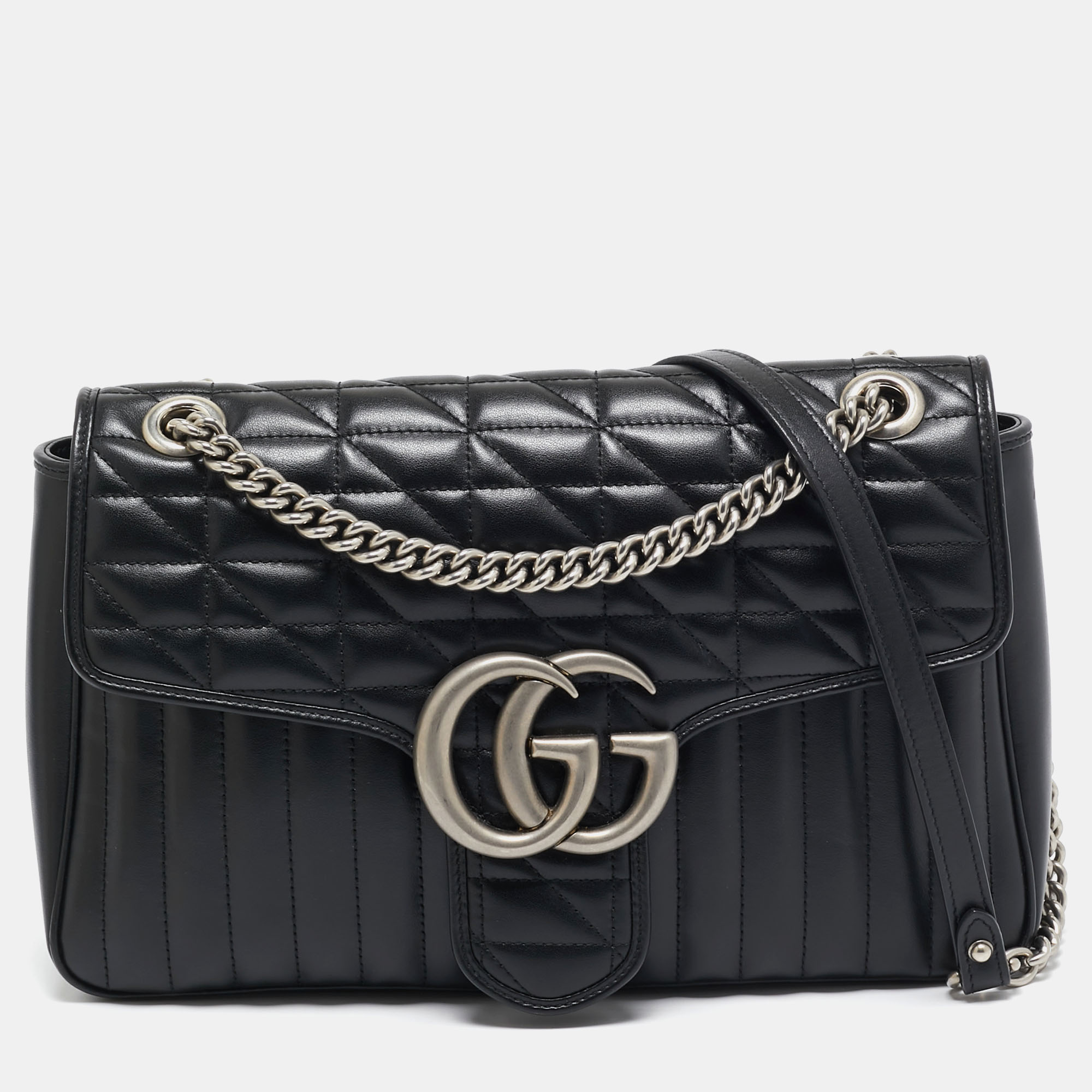 

Gucci Black Mixed Matelassé Leather Medium GG Marmont Shoulder Bag