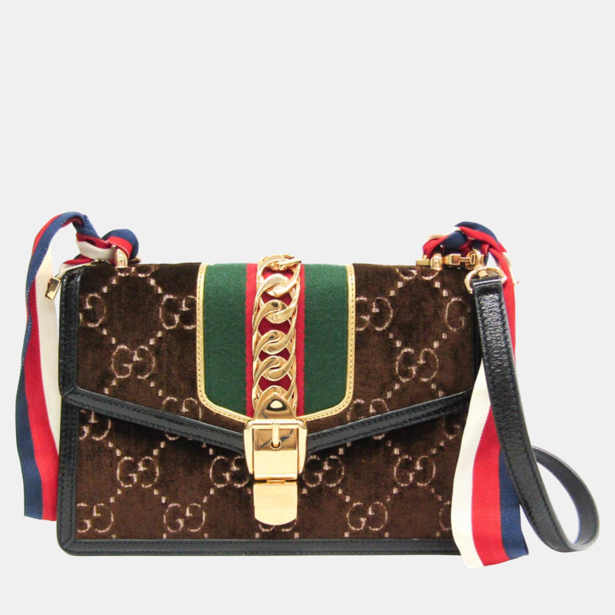 

Gucci Brown Sherry Line Sylvie Leather Suede Shoulder Bag