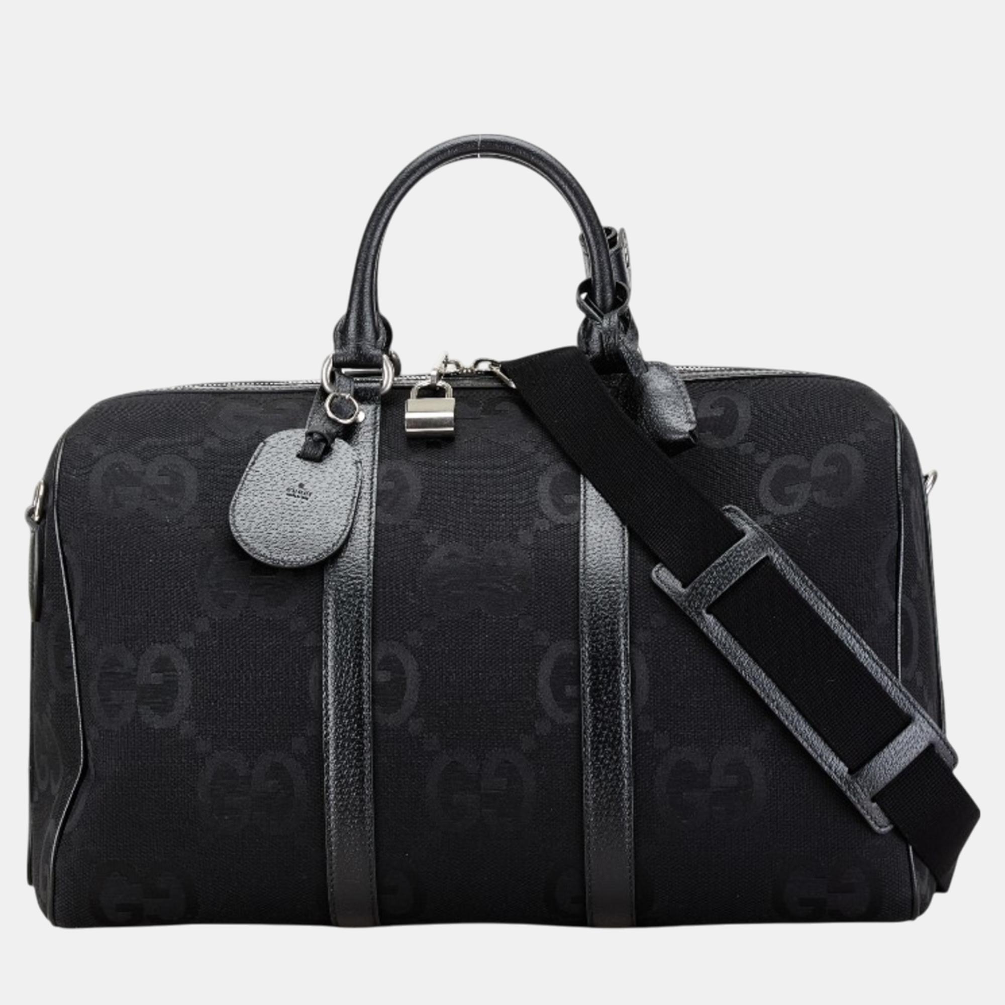 

Gucci Black Canvas Leather Jumbo Gg Small Duffle Boston Bag