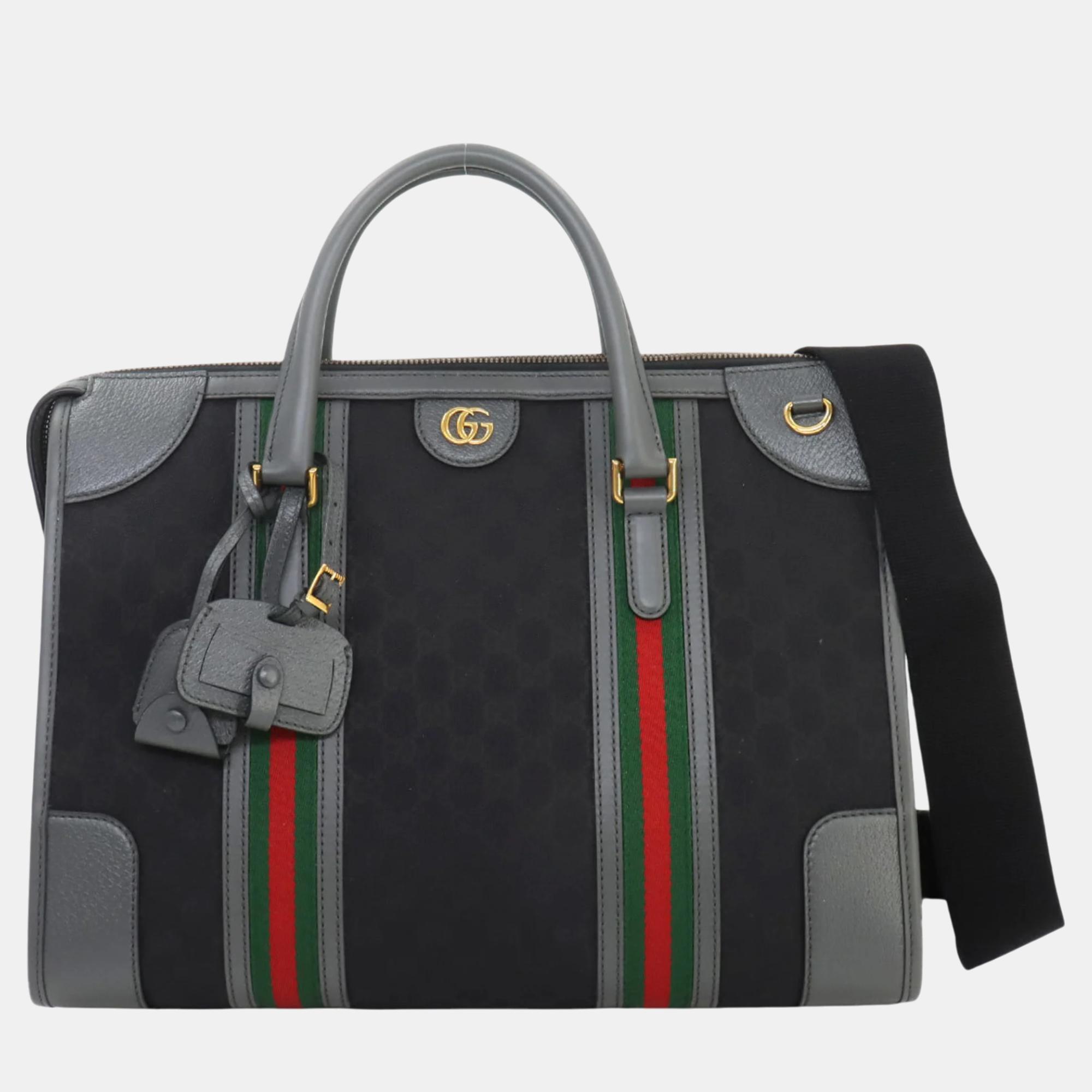 

Gucci Grey Black Canvas Leather Gg Ophidia Tote Bag