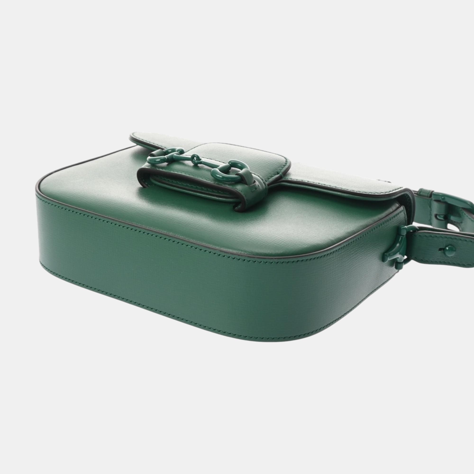 Gucci Green Leather Horsebit 1955 Small Shoulder Bag 