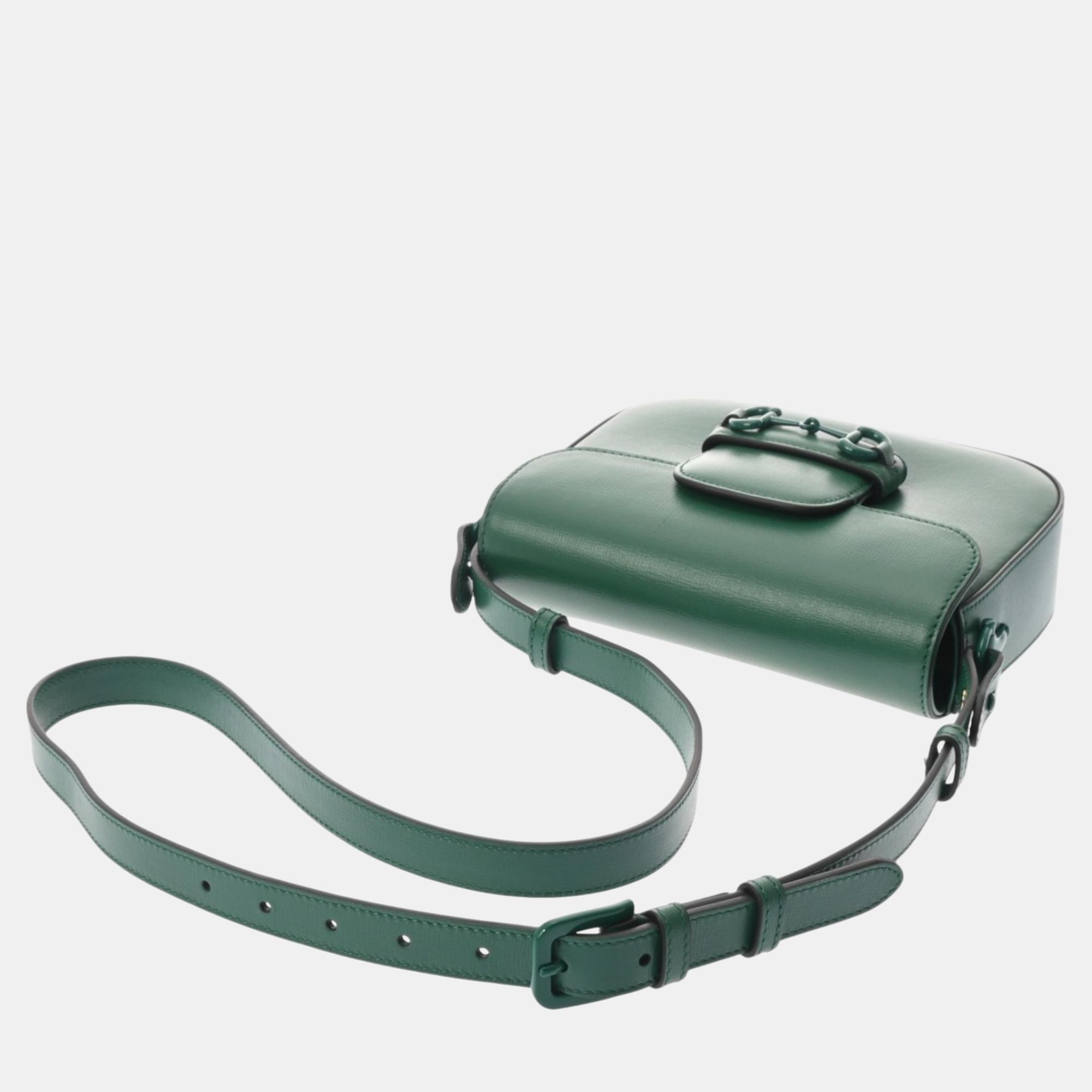 Gucci Green Leather Horsebit 1955 Small Shoulder Bag 