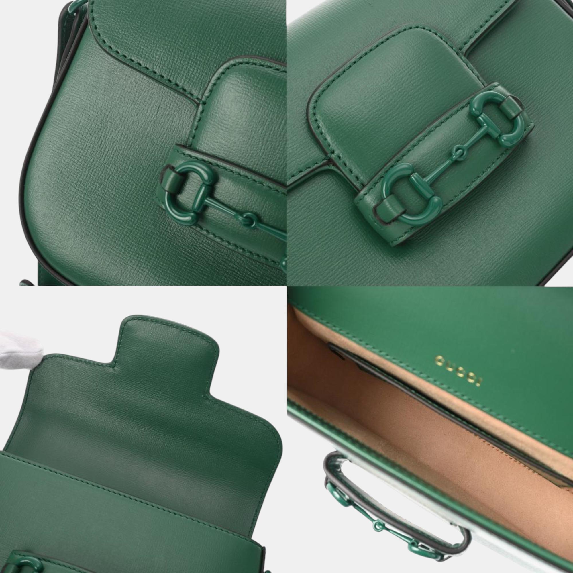 Gucci Green Leather Horsebit 1955 Small Shoulder Bag 