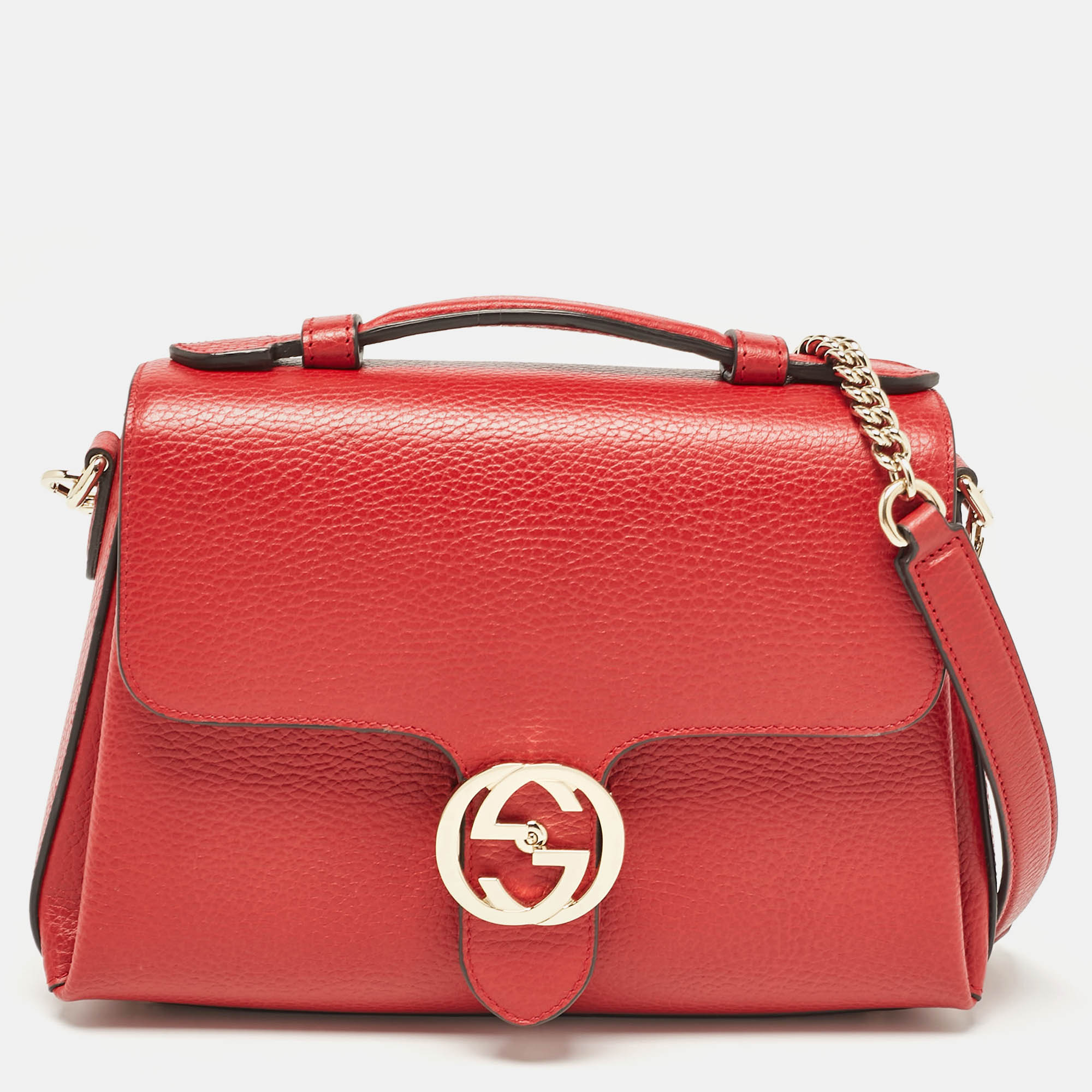 

Gucci Red Leather Interlocking G Top Handle Bag