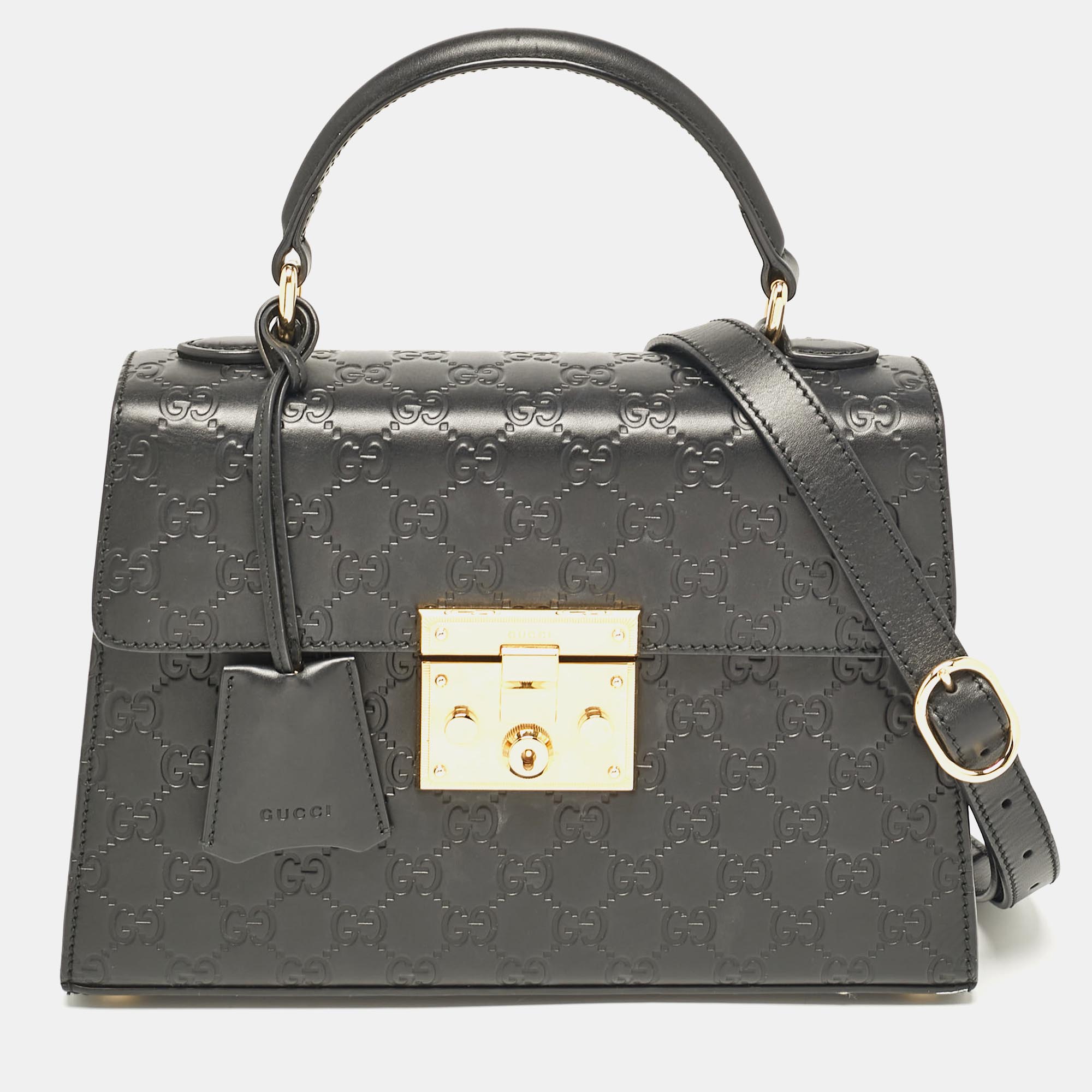 

Gucci Black Guccissima Leather Small Padlock Top Handle Bag