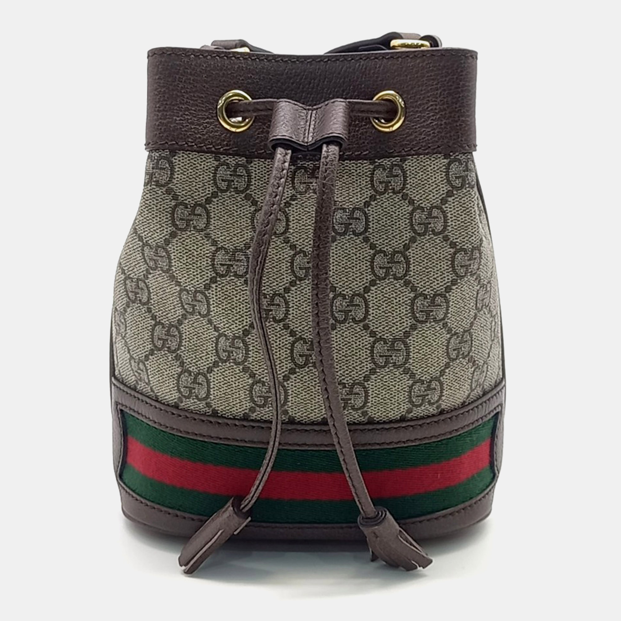 

Gucci Beige Brown Canvas and Leather Gucci Ophidia mini bucket bag