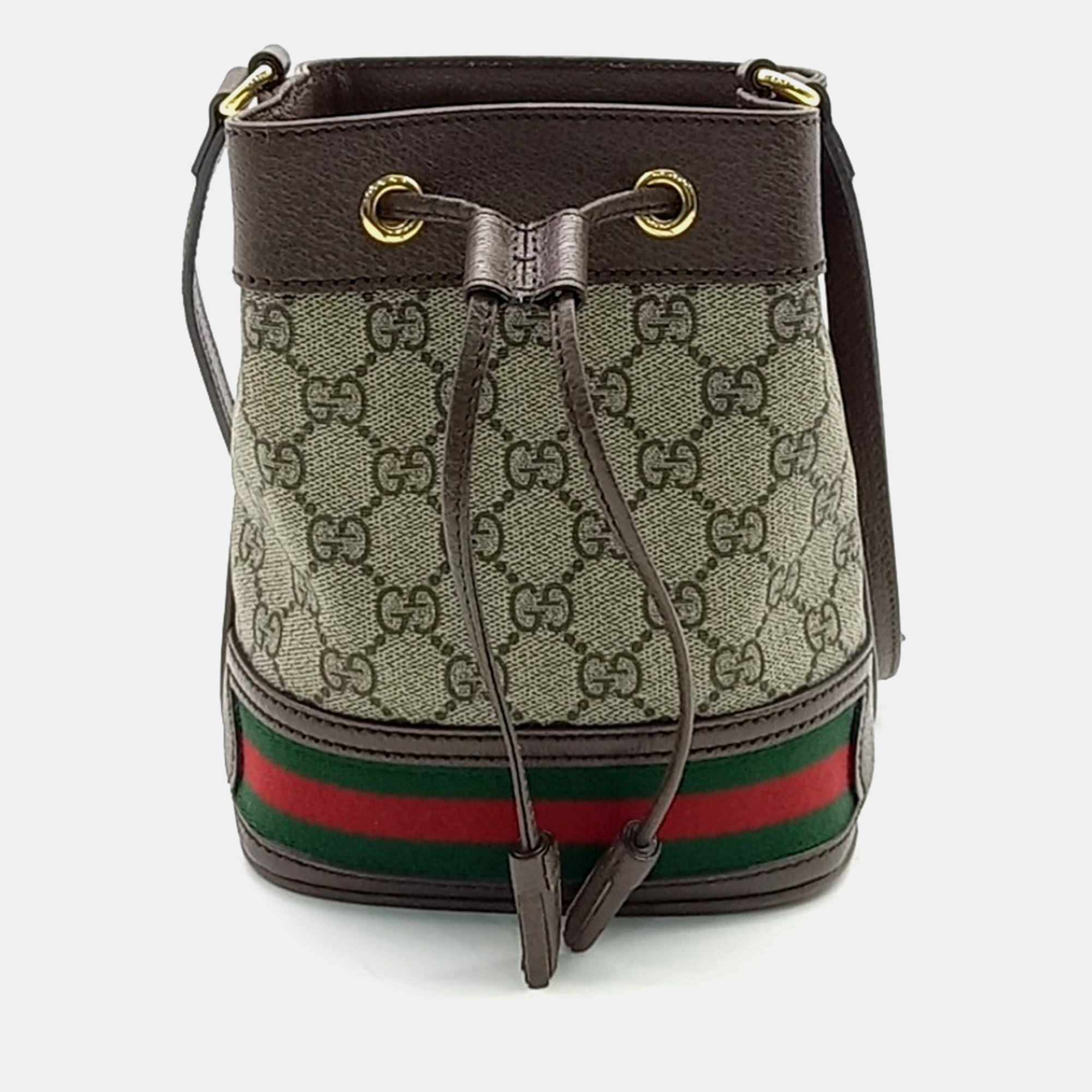 

Gucci Beige Brown Canvas and Leather Gucci Ophidia mini bucket bag