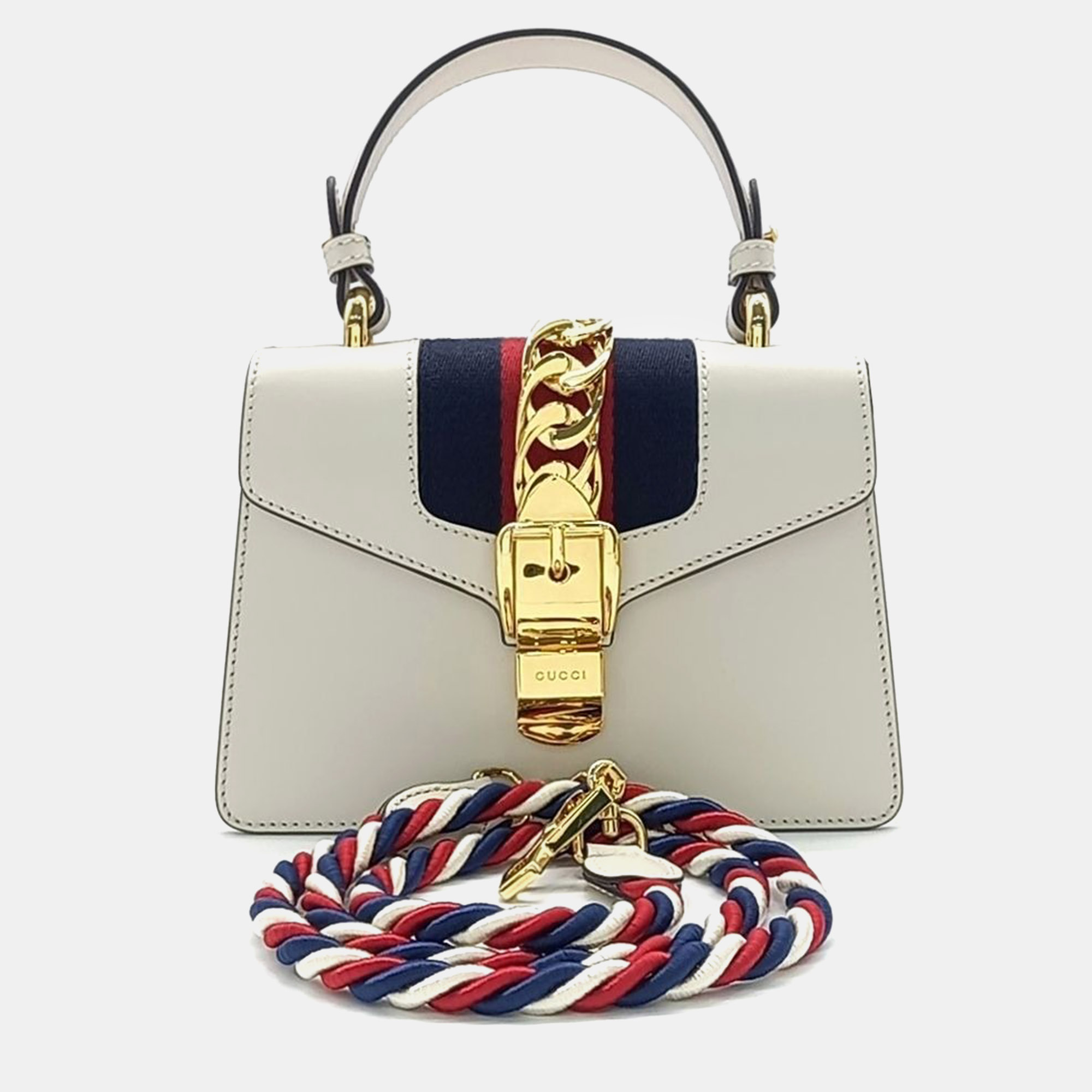 

Gucci White Leather Gucci Sylvie Mini Tote Bag