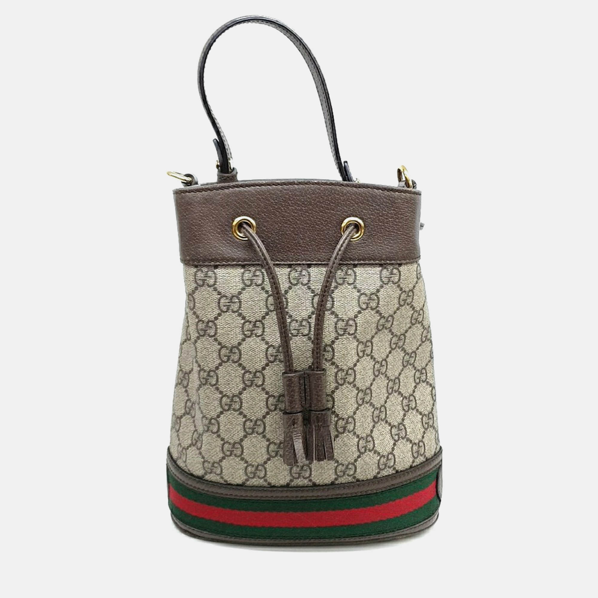 

Gucci Beige Brown PVC Gucci Ophidia small bucket bag