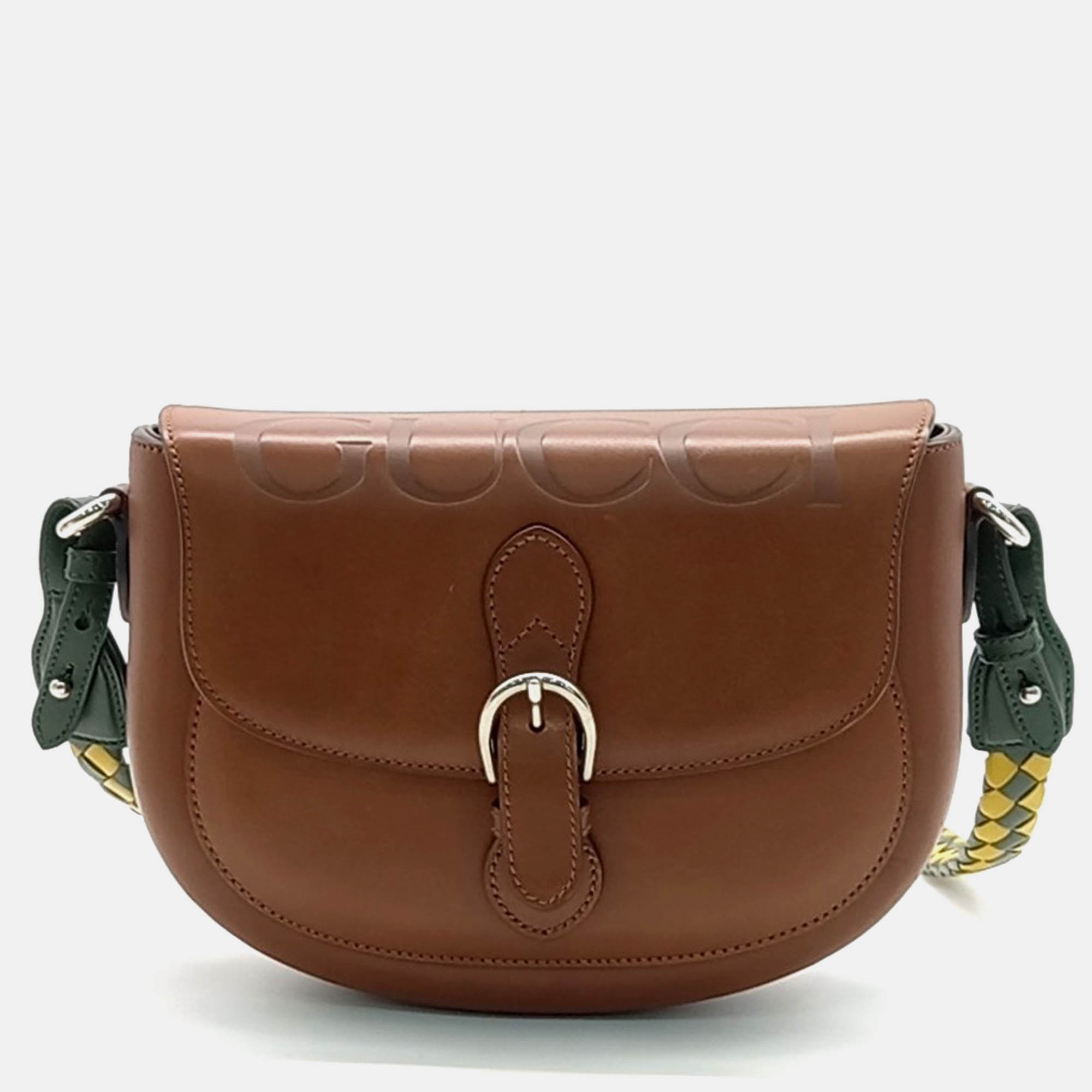 

Gucci Brown Leather Gucci Logo Shoulder Bag