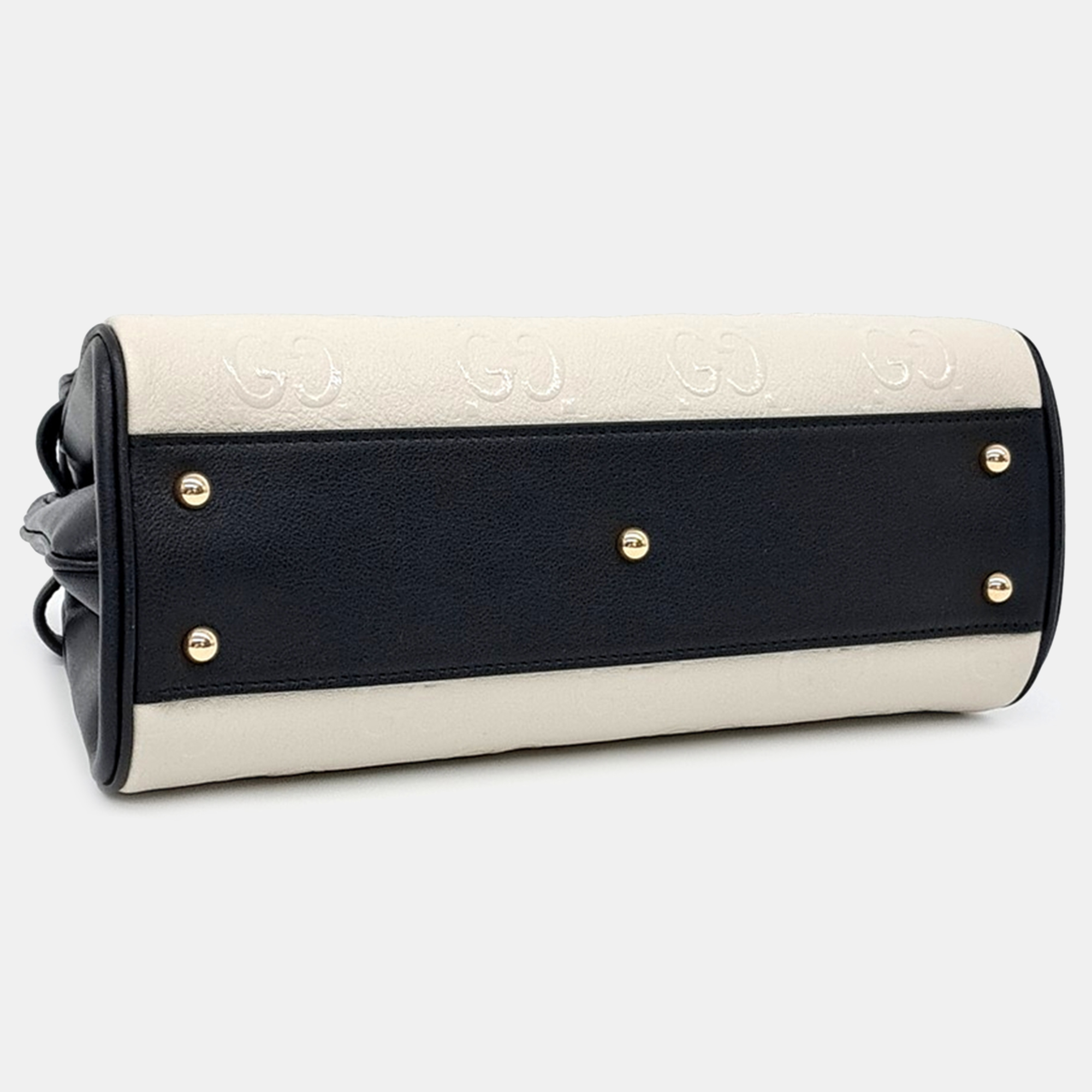 Gucci Black White Leather Small GG Top Handle Bag 