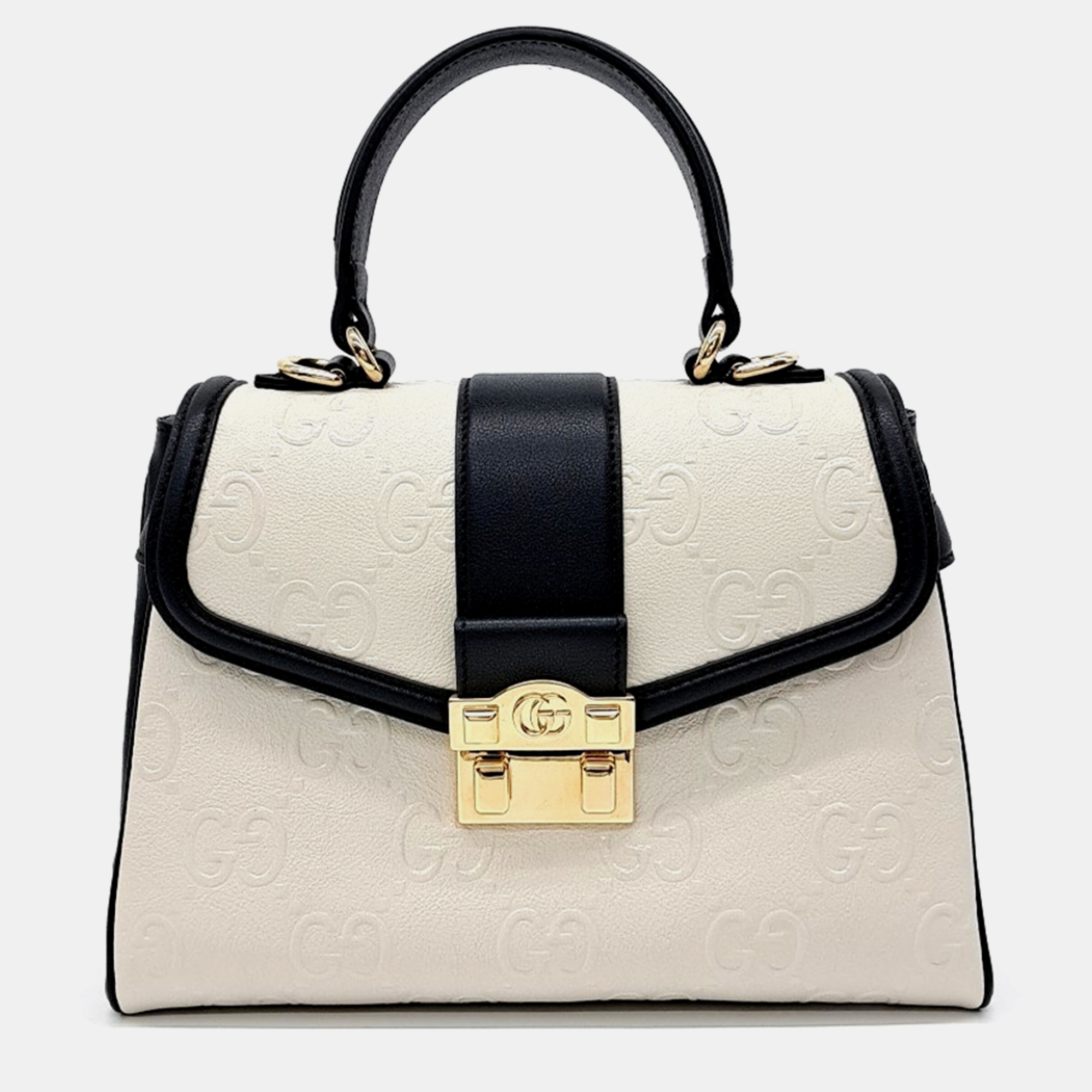 

Gucci Black White Leather Small GG Top Handle Bag