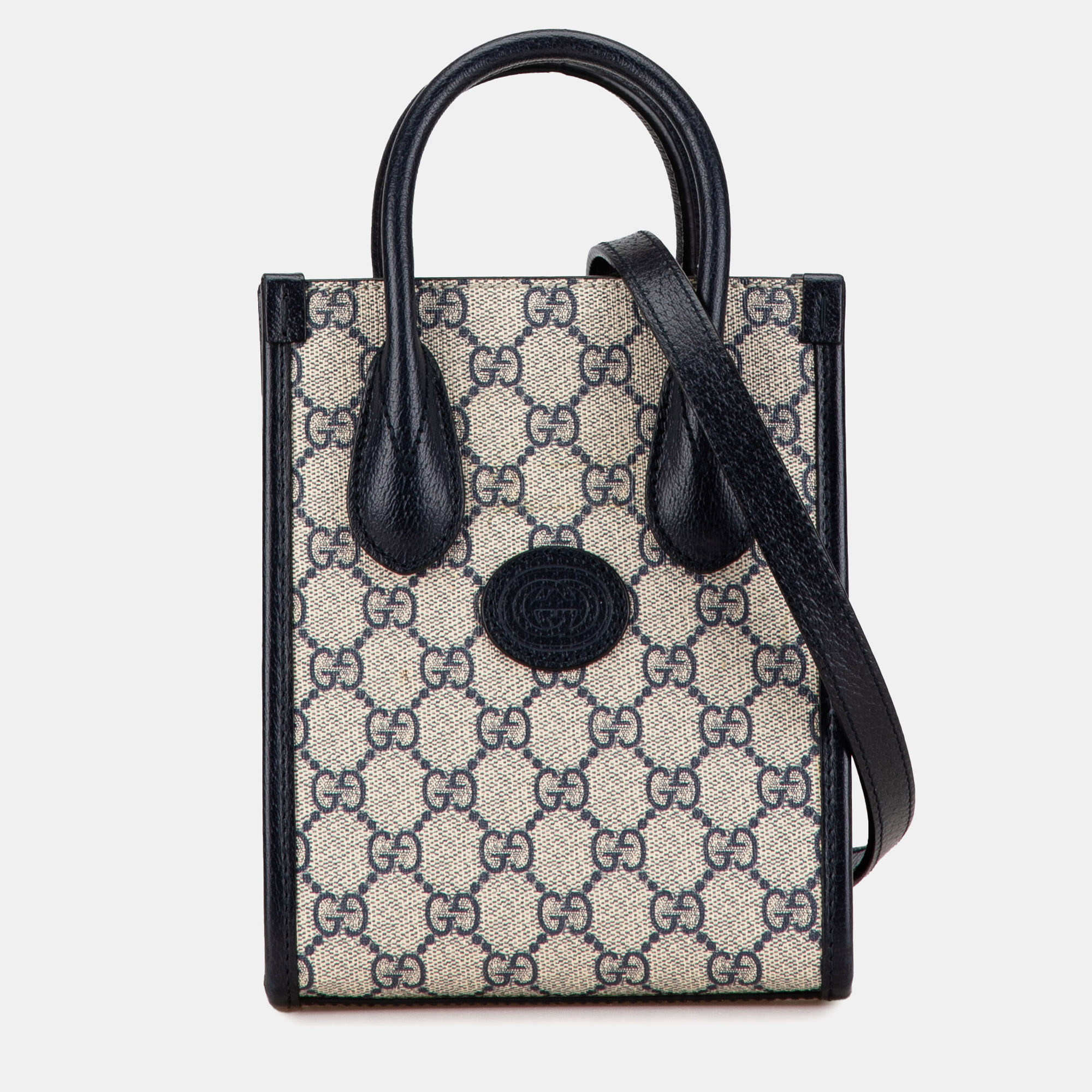 

Gucci Beige Black Coated Canvas and Leather Gucci Mini GG Supreme Interlocking G Satchel