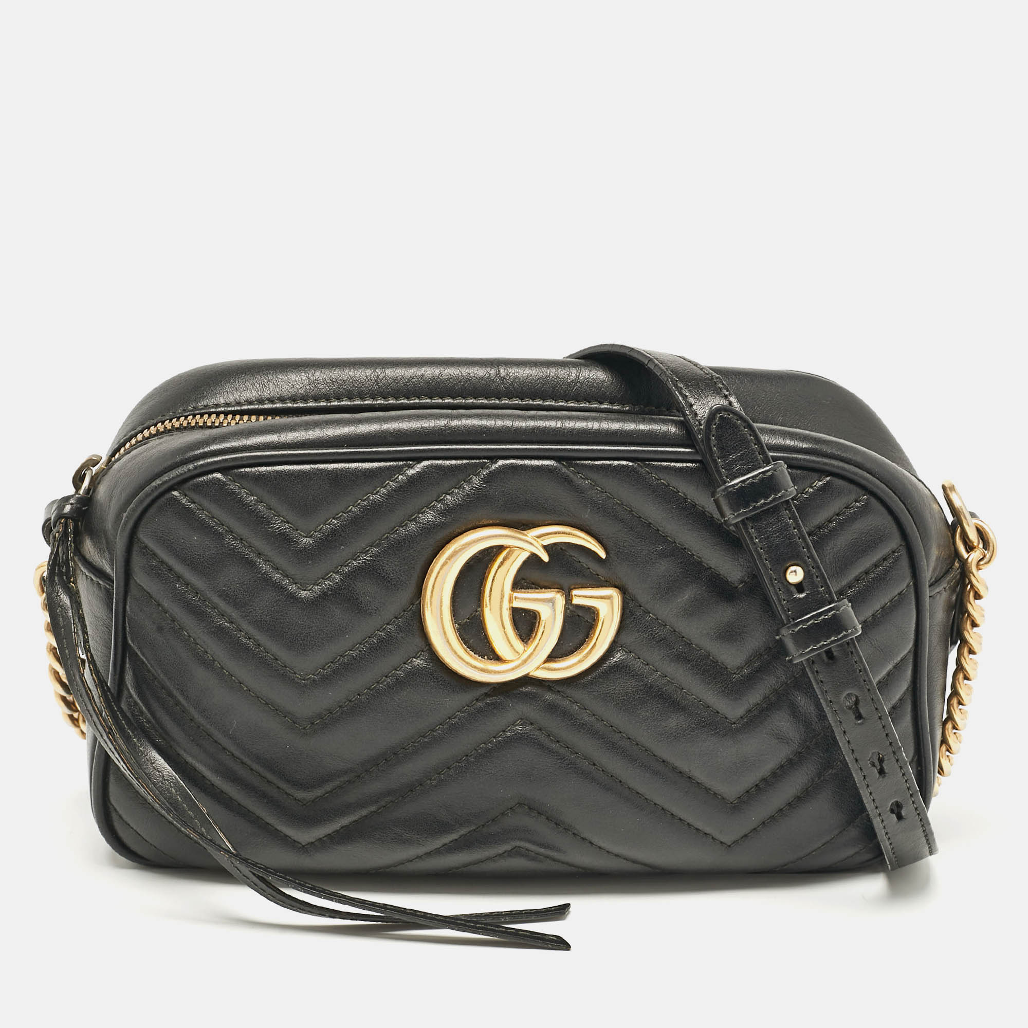 

Gucci Black Matelassé Leather Small GG Marmont Shoulder Bag