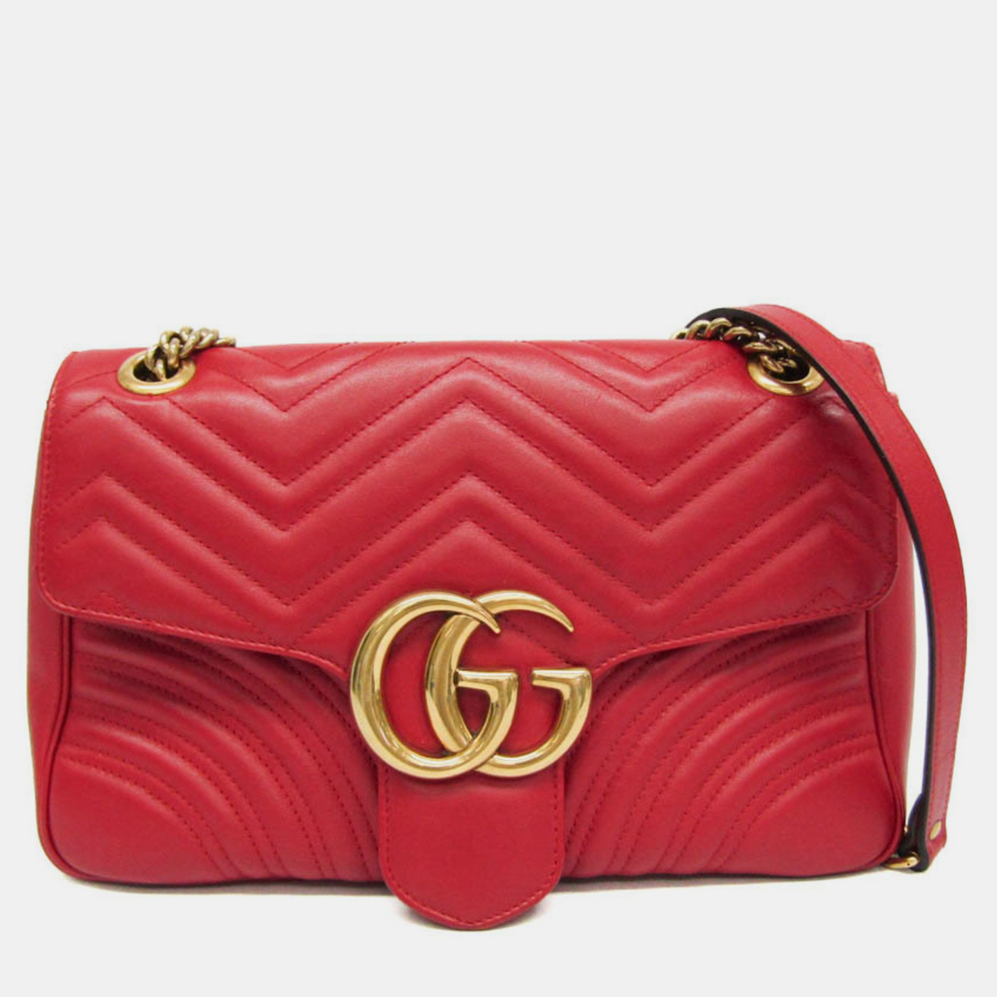 

Gucci Red Leather GG Marmont Medium Chain Shoulder Bag