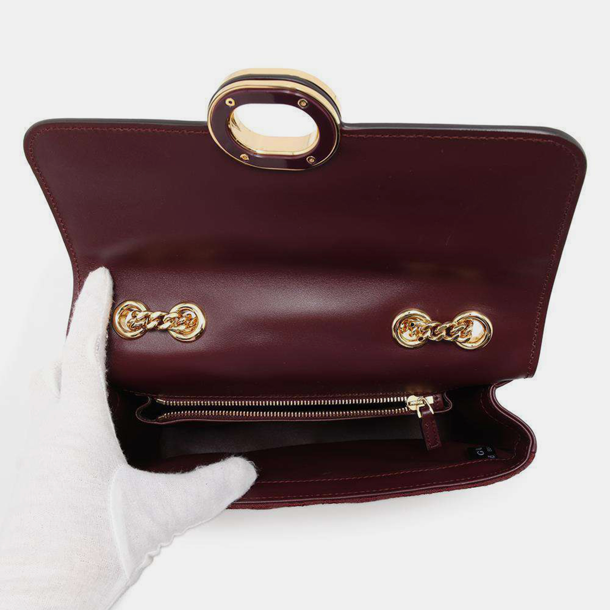 Gucci Bordeaux Canvas Leather GG Chain Shoulder Bag 