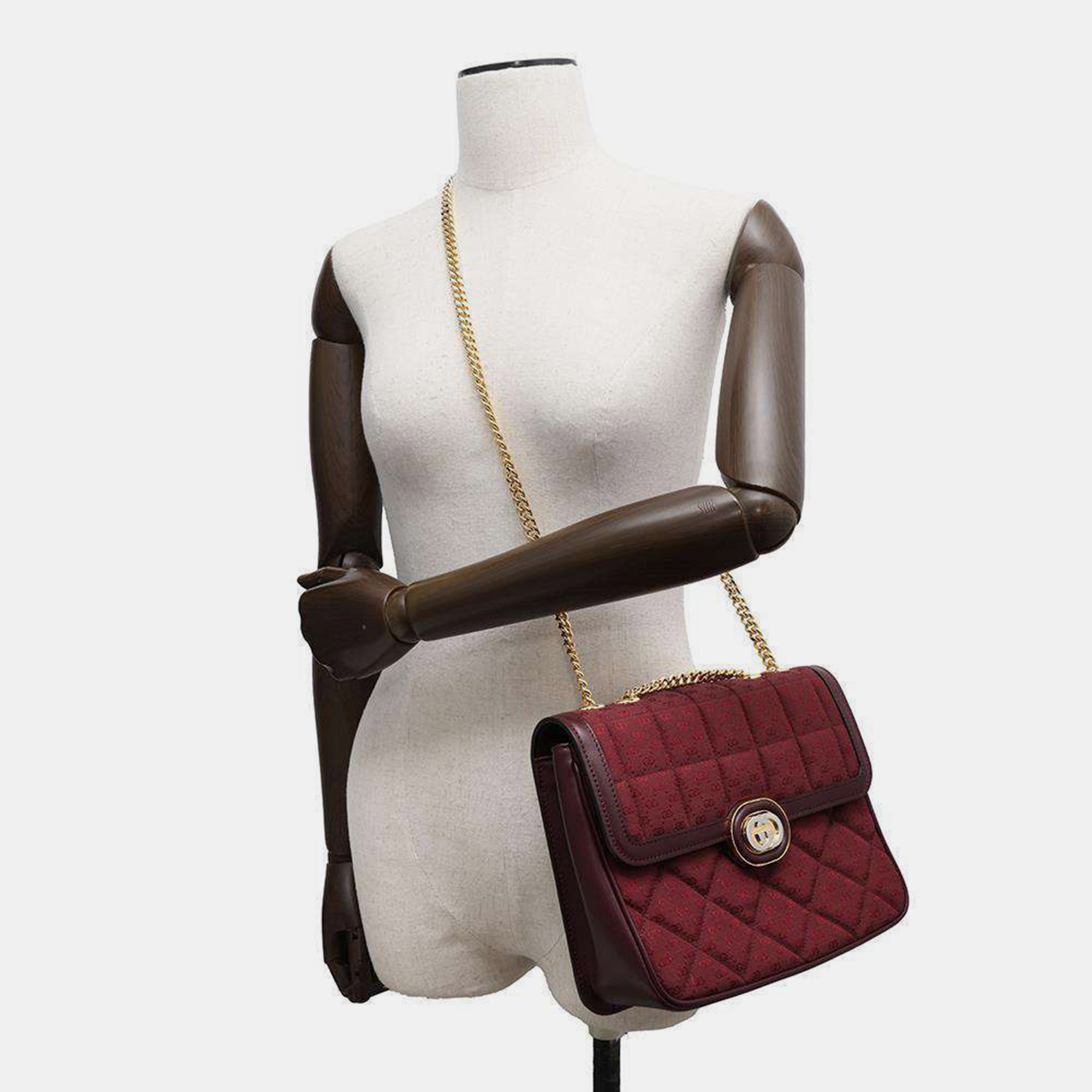 Gucci Bordeaux Canvas Leather GG Chain Shoulder Bag 