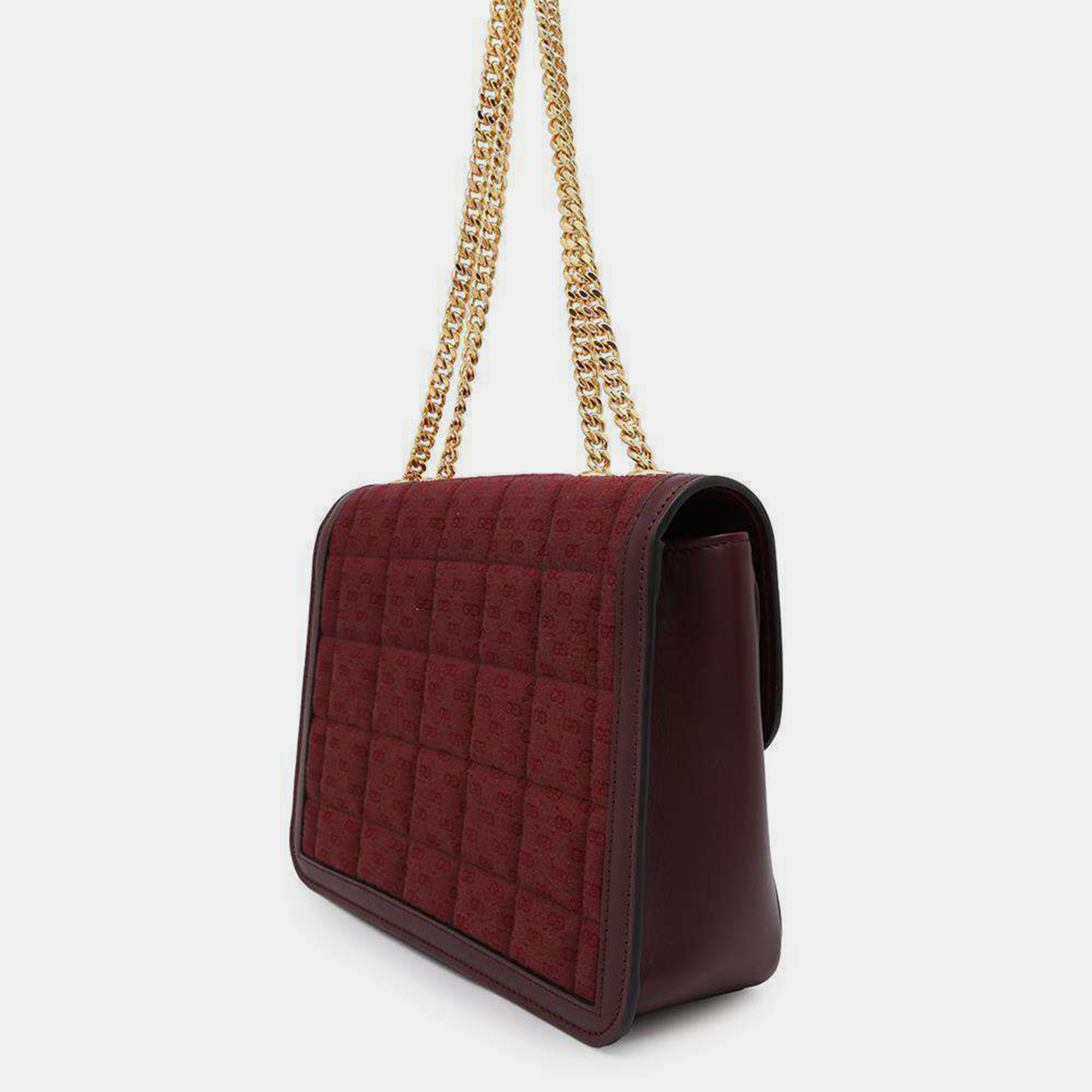 Gucci Bordeaux Canvas Leather GG Chain Shoulder Bag 