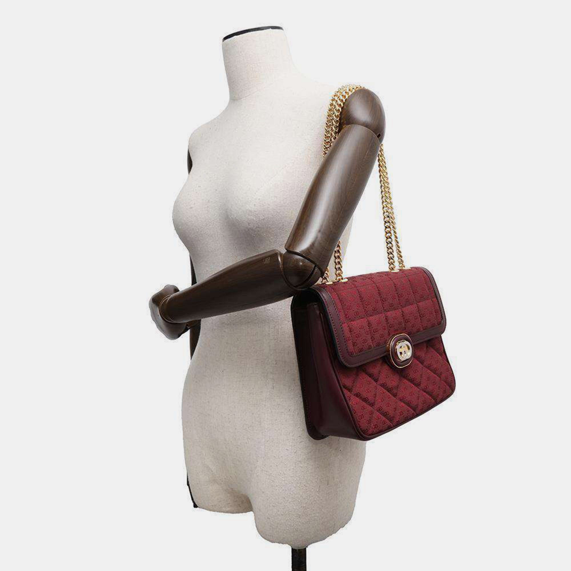 Gucci Bordeaux Canvas Leather GG Chain Shoulder Bag 