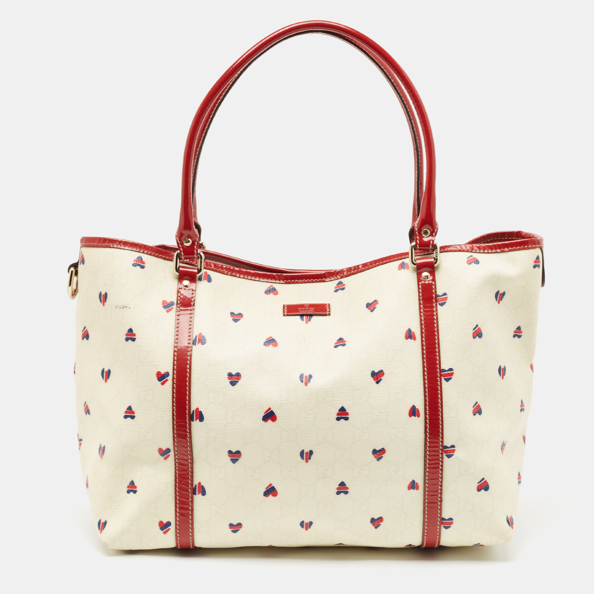 

Gucci Red/White GG Supreme Canvas and Patent Leather Medium Heart Joy Tote