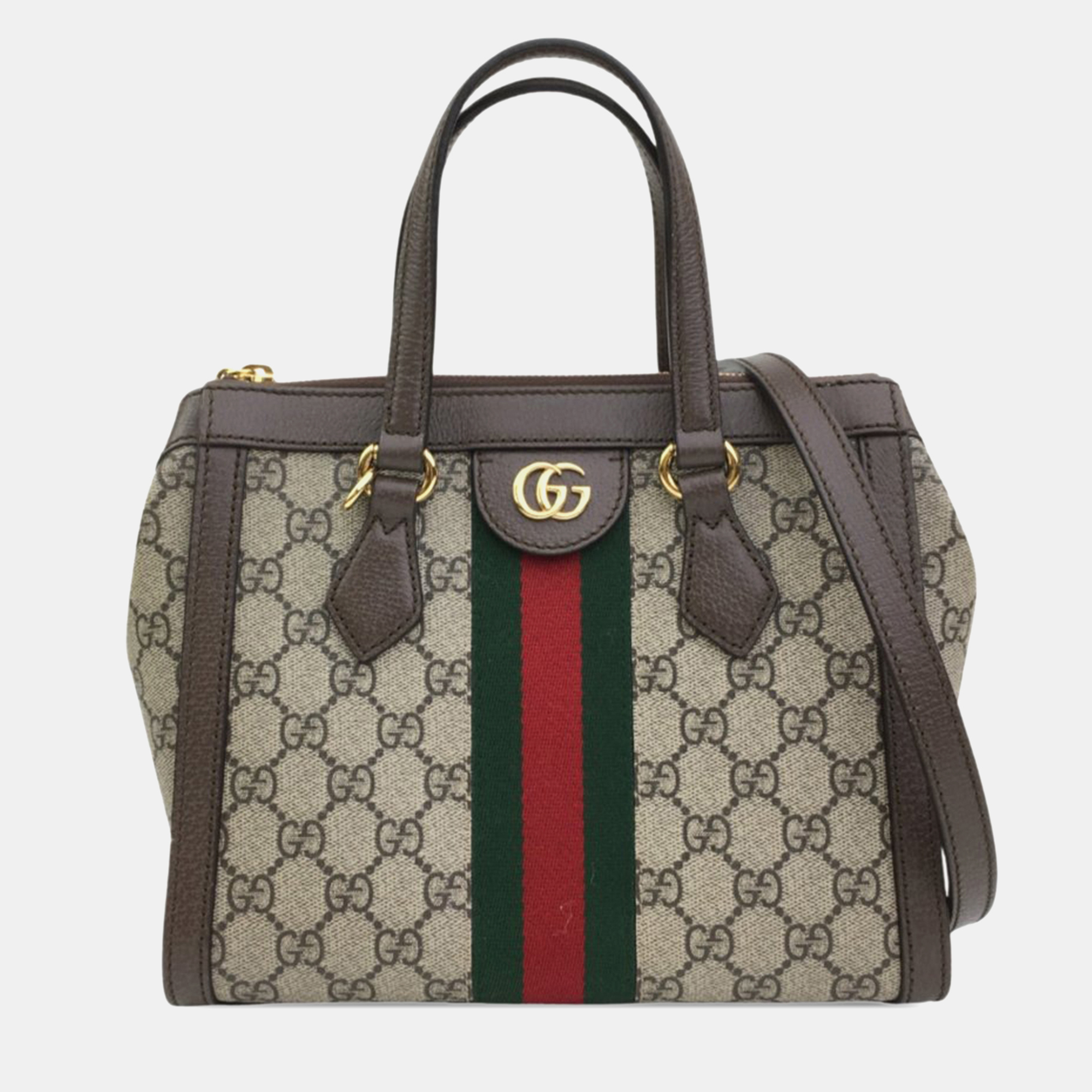 

Gucci Beige Brown Coated Canvas and Fabric Gucci Small GG Supreme Ophidia Satchel