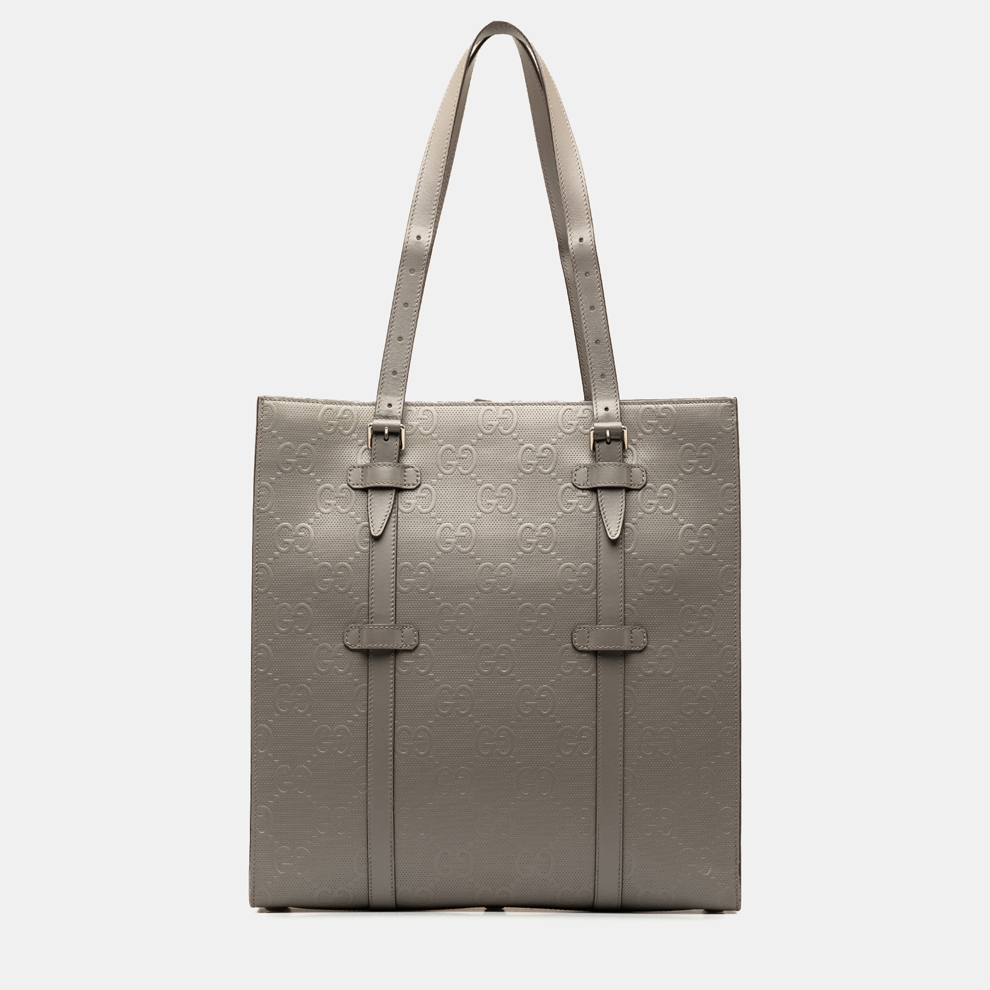 

Gucci Grey Leather Gucci GG Embossed Leather Vertical Tote