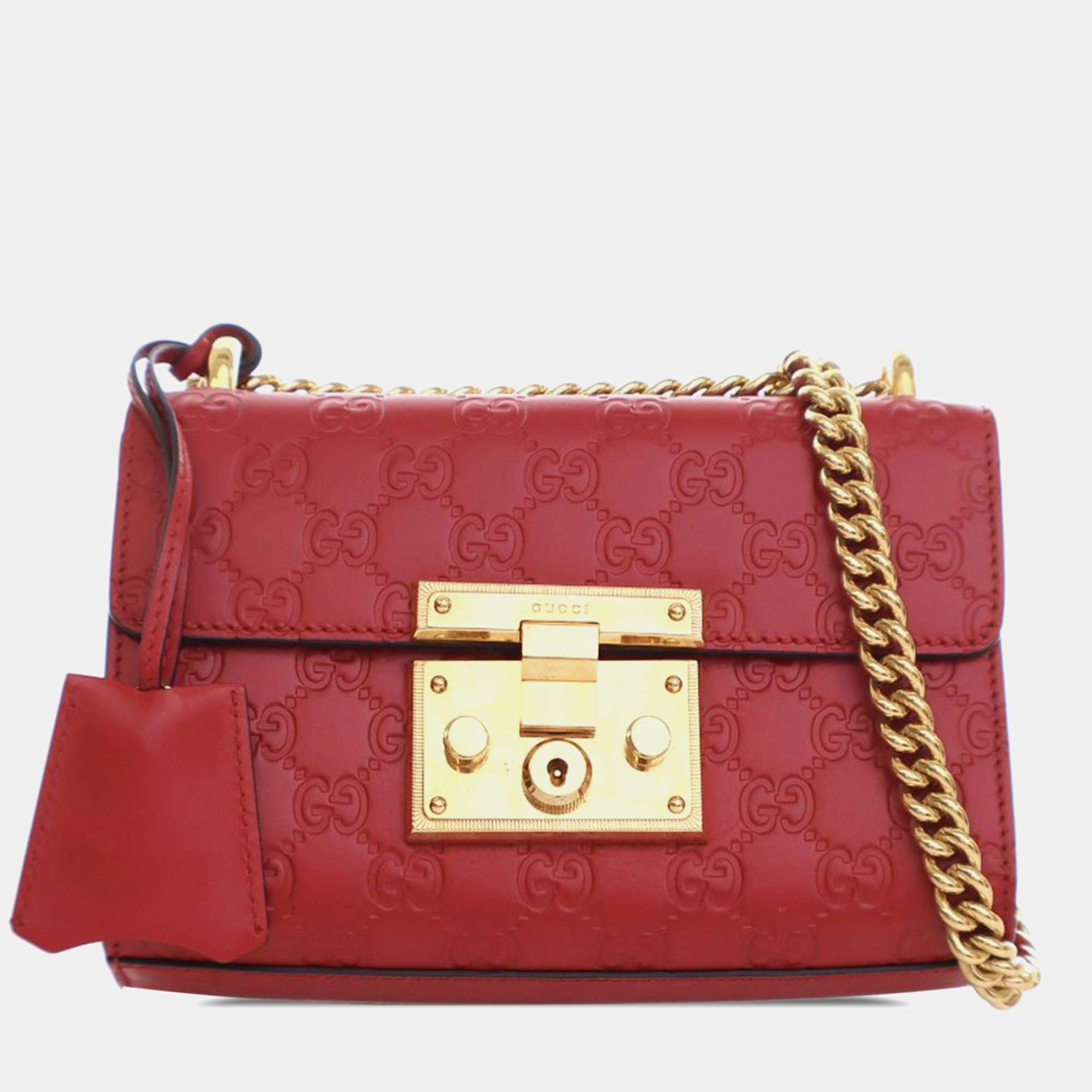 

Gucci Red Leather Gucci Small Guccissima Padlock Crossbody